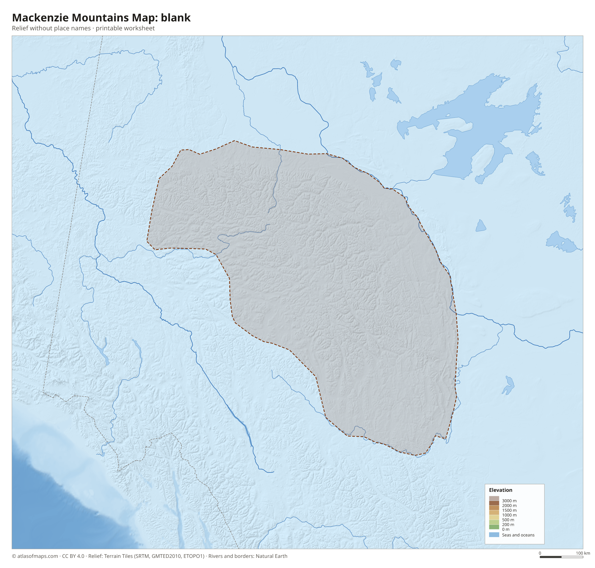 Mackenzie Mountains Map without names