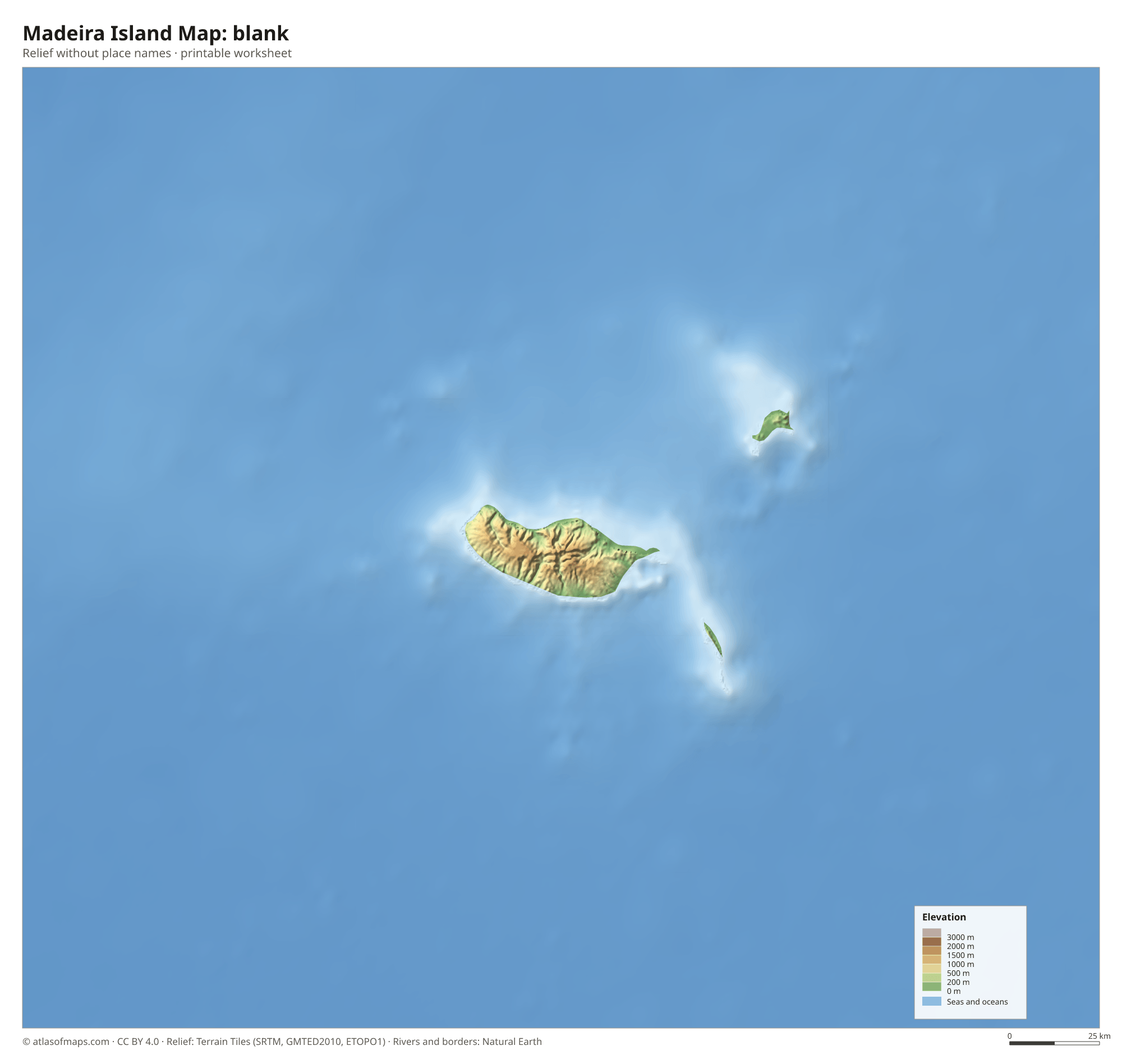 Madeira Island Map without names