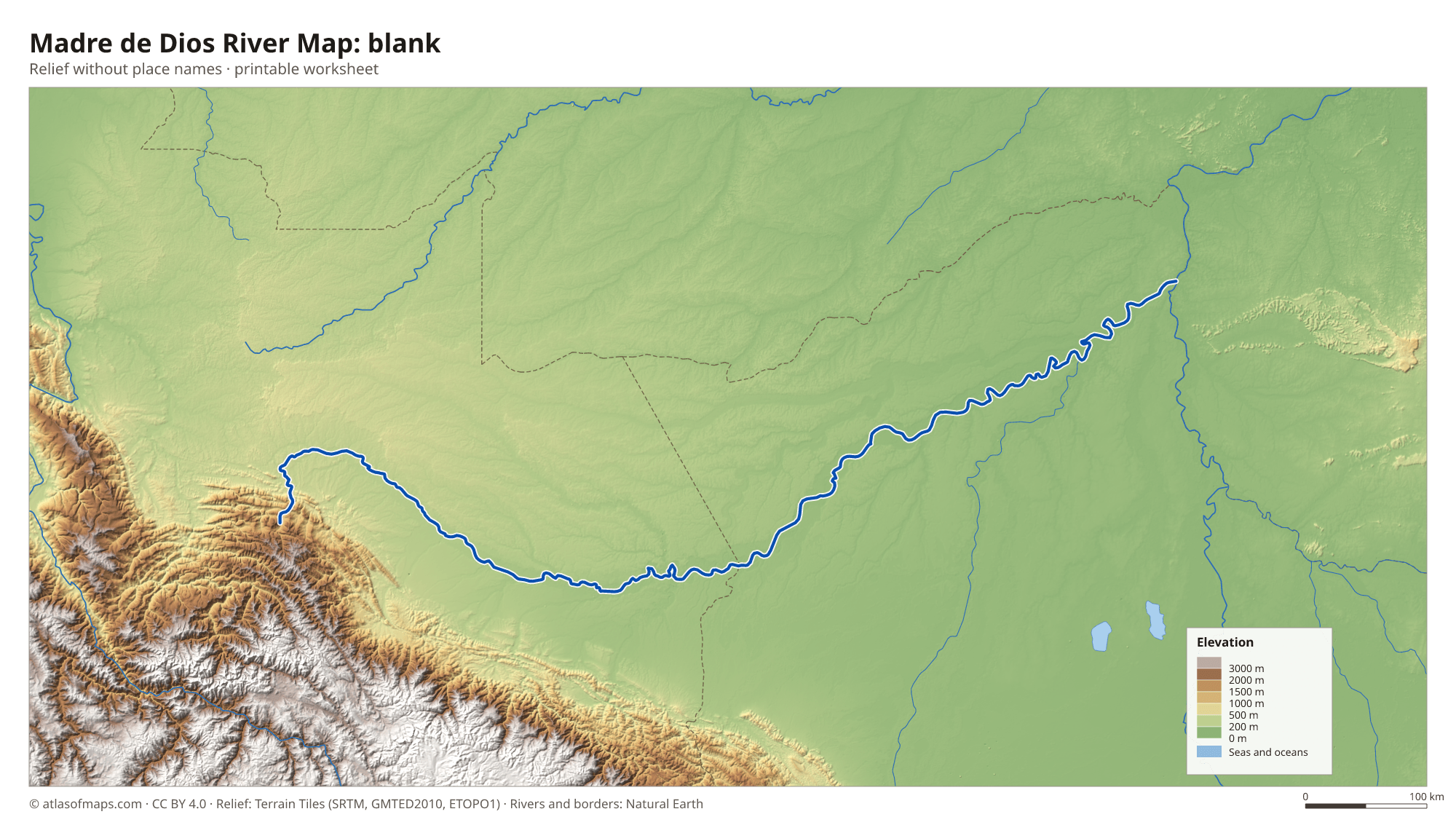 Madre de Dios River Map without names