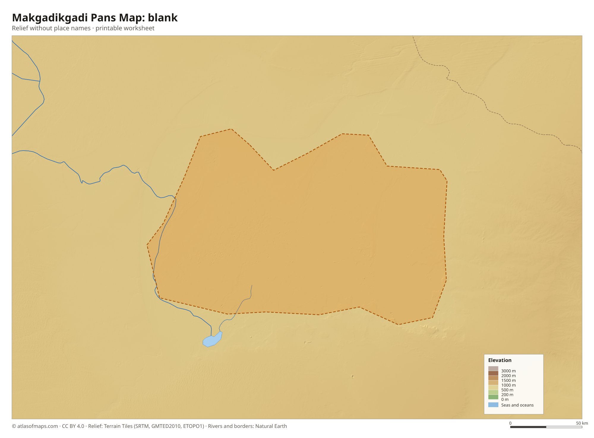 Makgadikgadi Pans Map without names