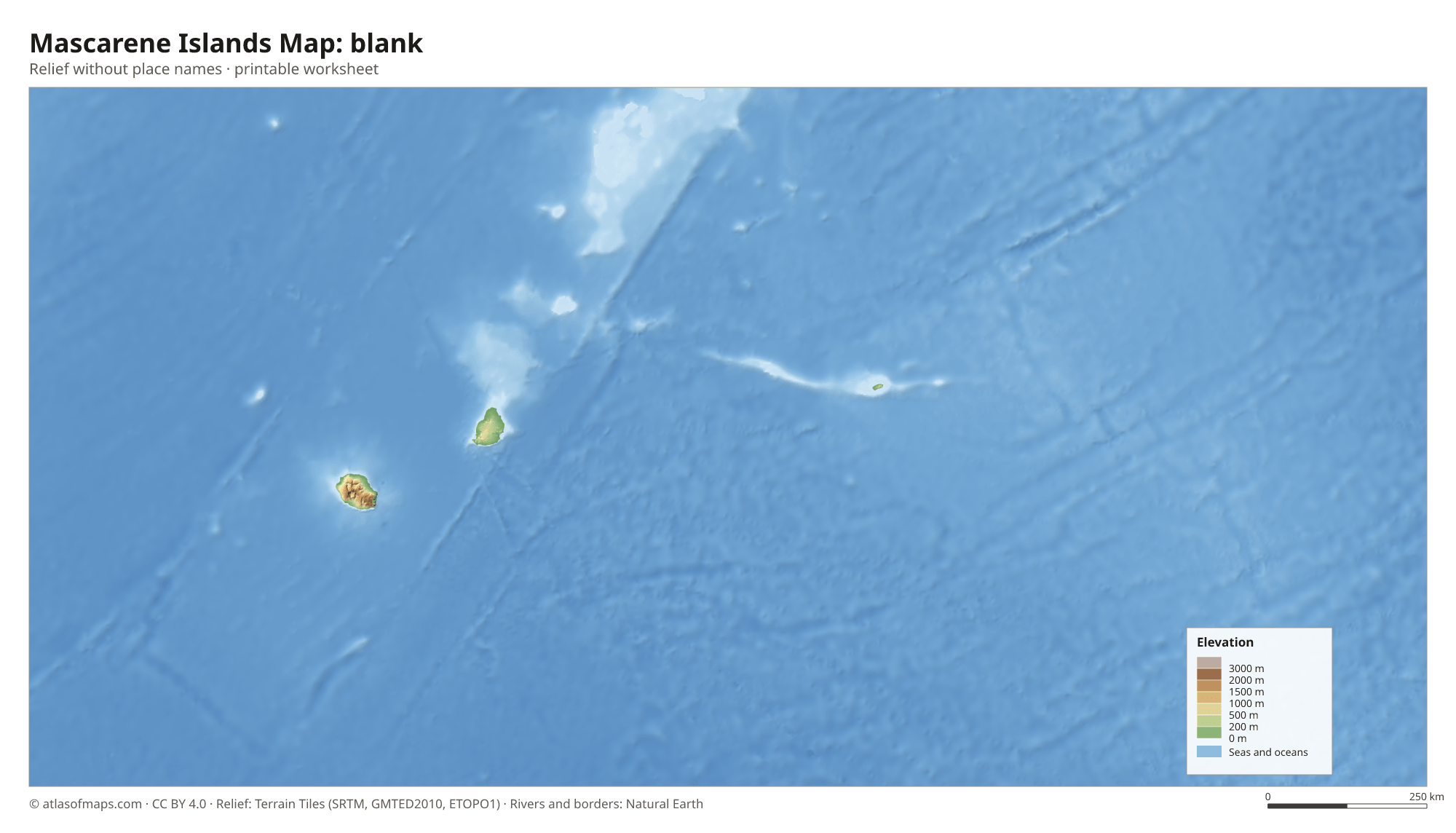 Mascarene Islands Map without names
