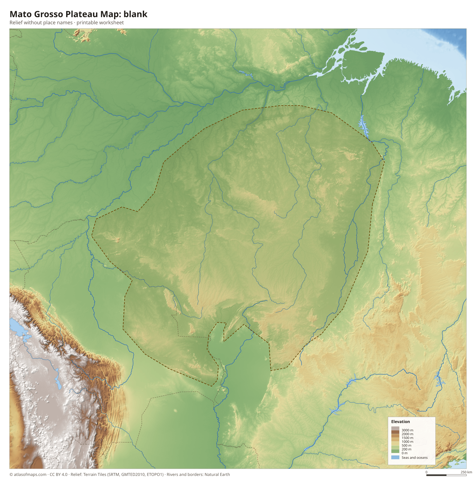 Mato Grosso Plateau Map without names