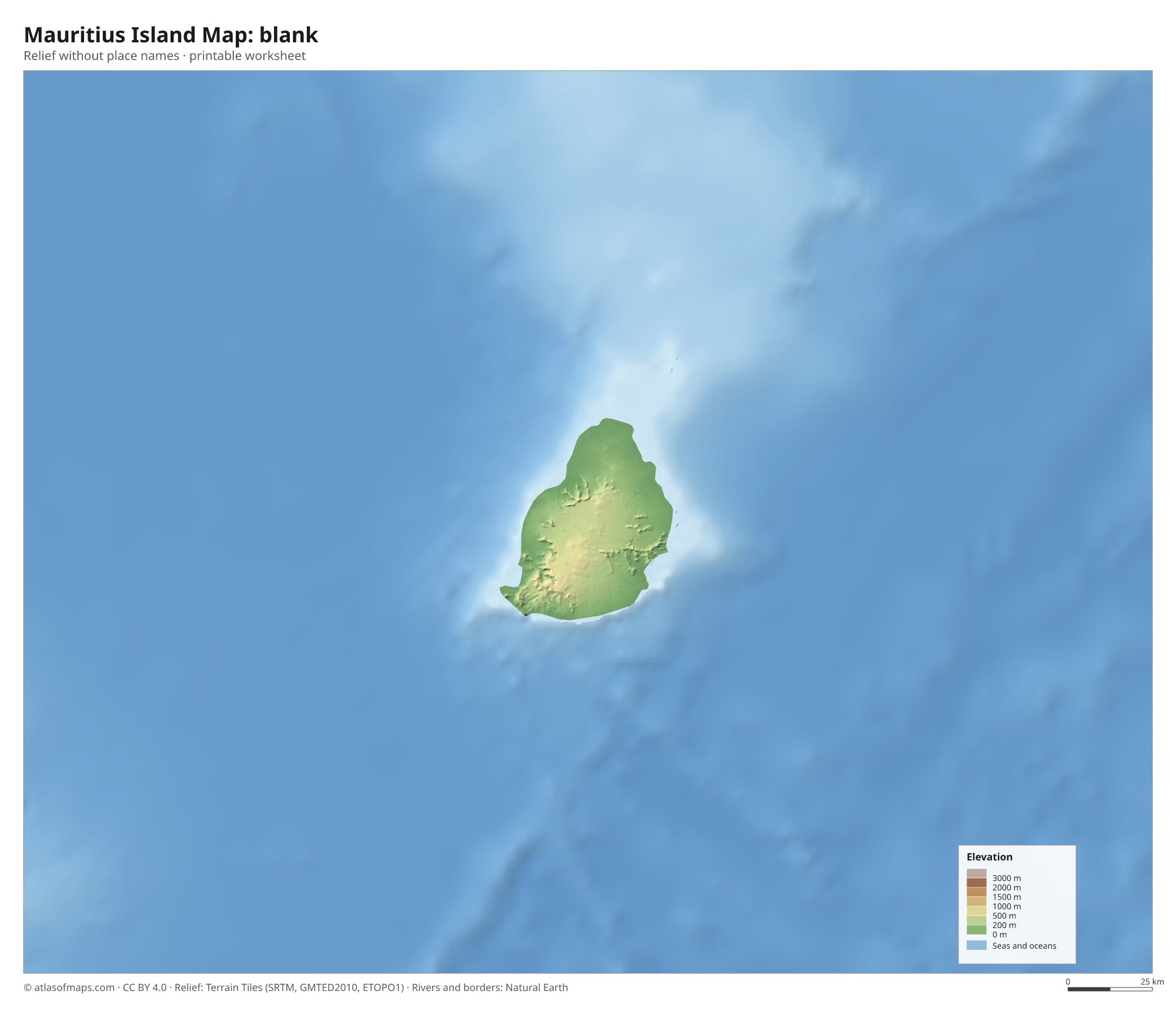 Mauritius Island Map without names