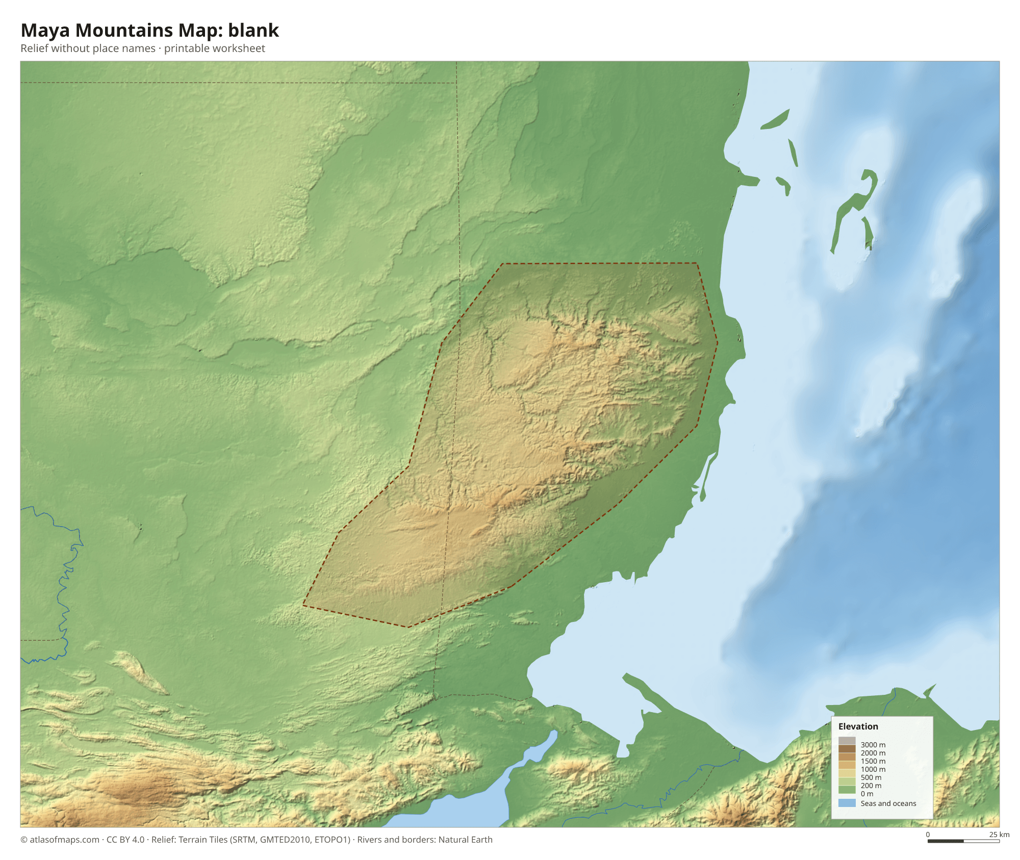 Maya Mountains Map without names