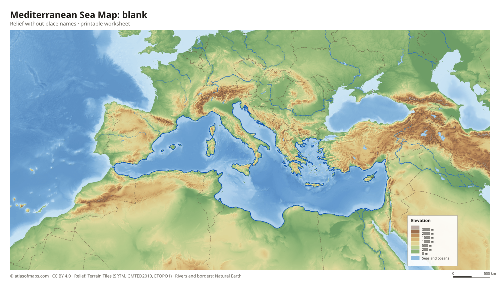 Mediterranean Sea Map without names