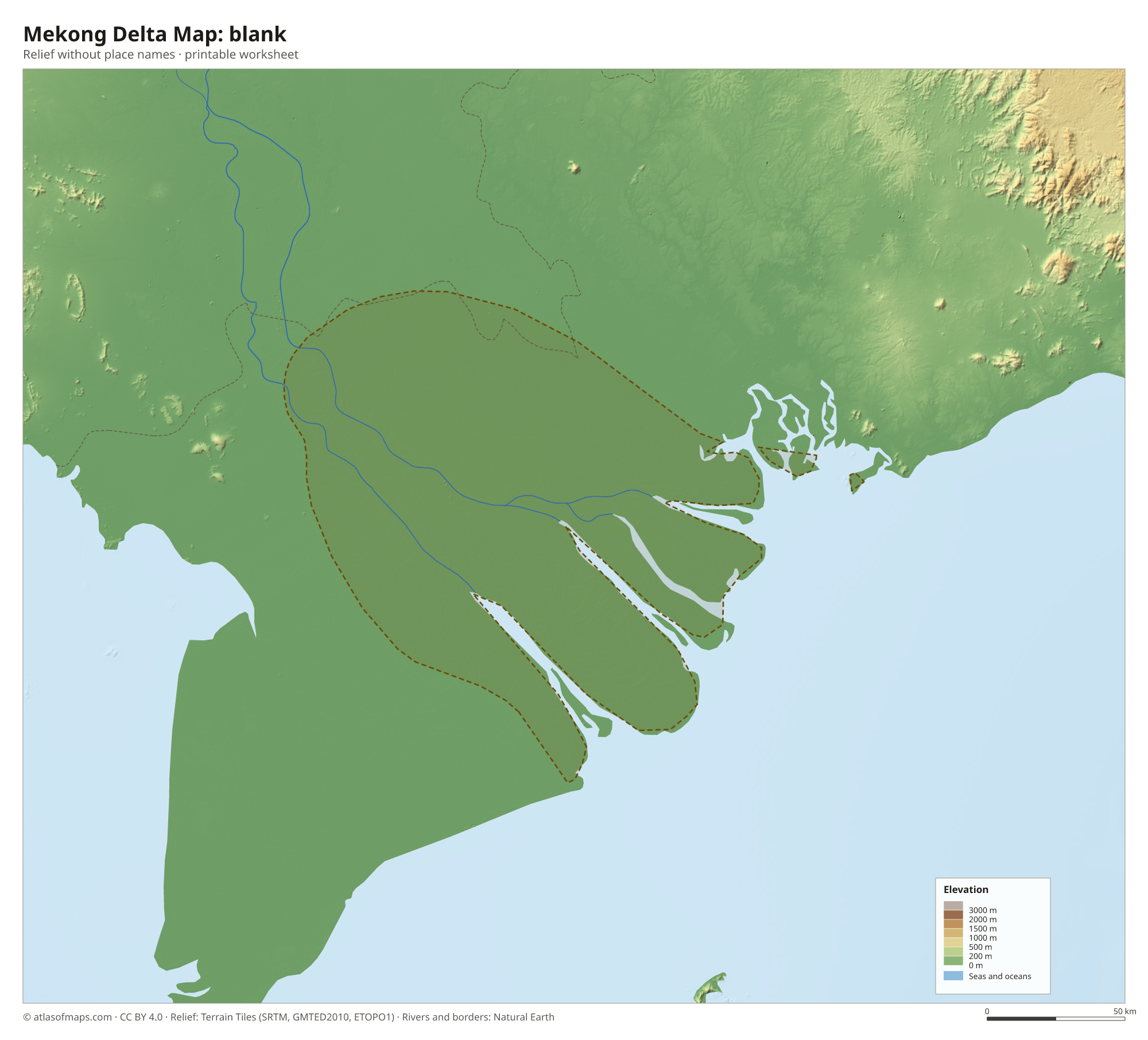 Mekong Delta Map without names