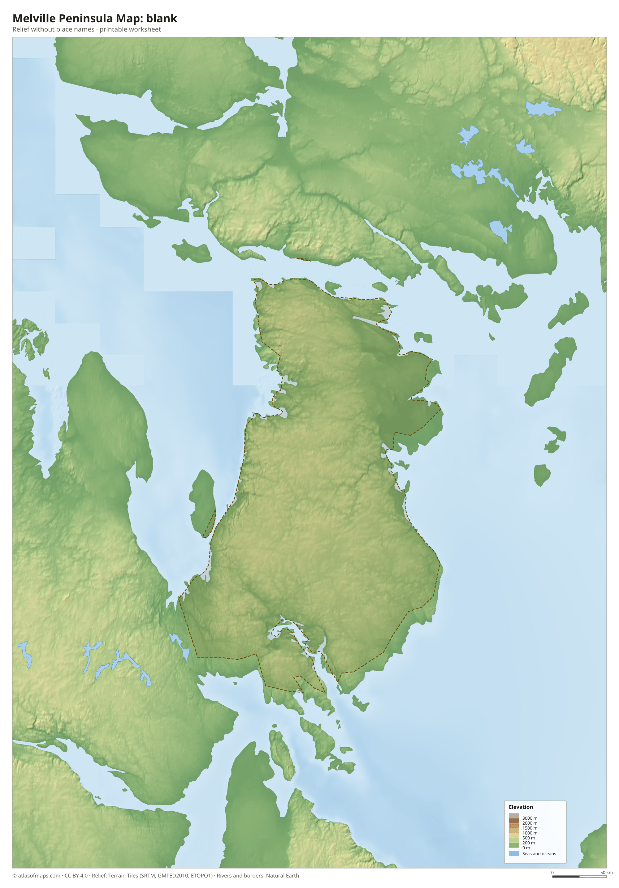 Melville Peninsula Map without names