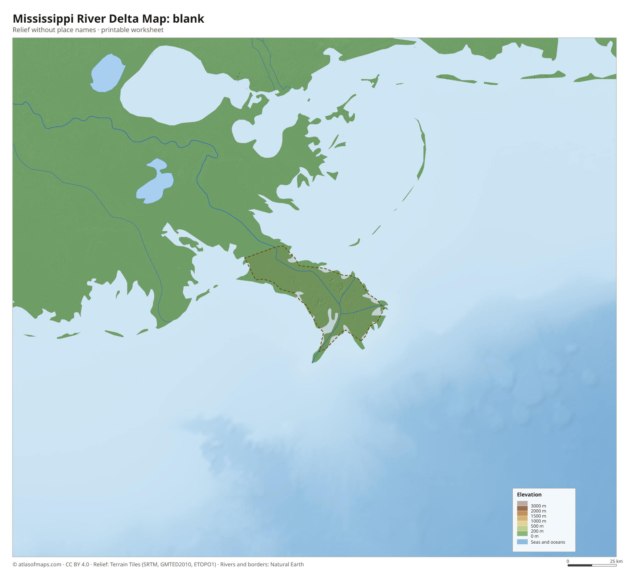 Mississippi River Delta Map without names