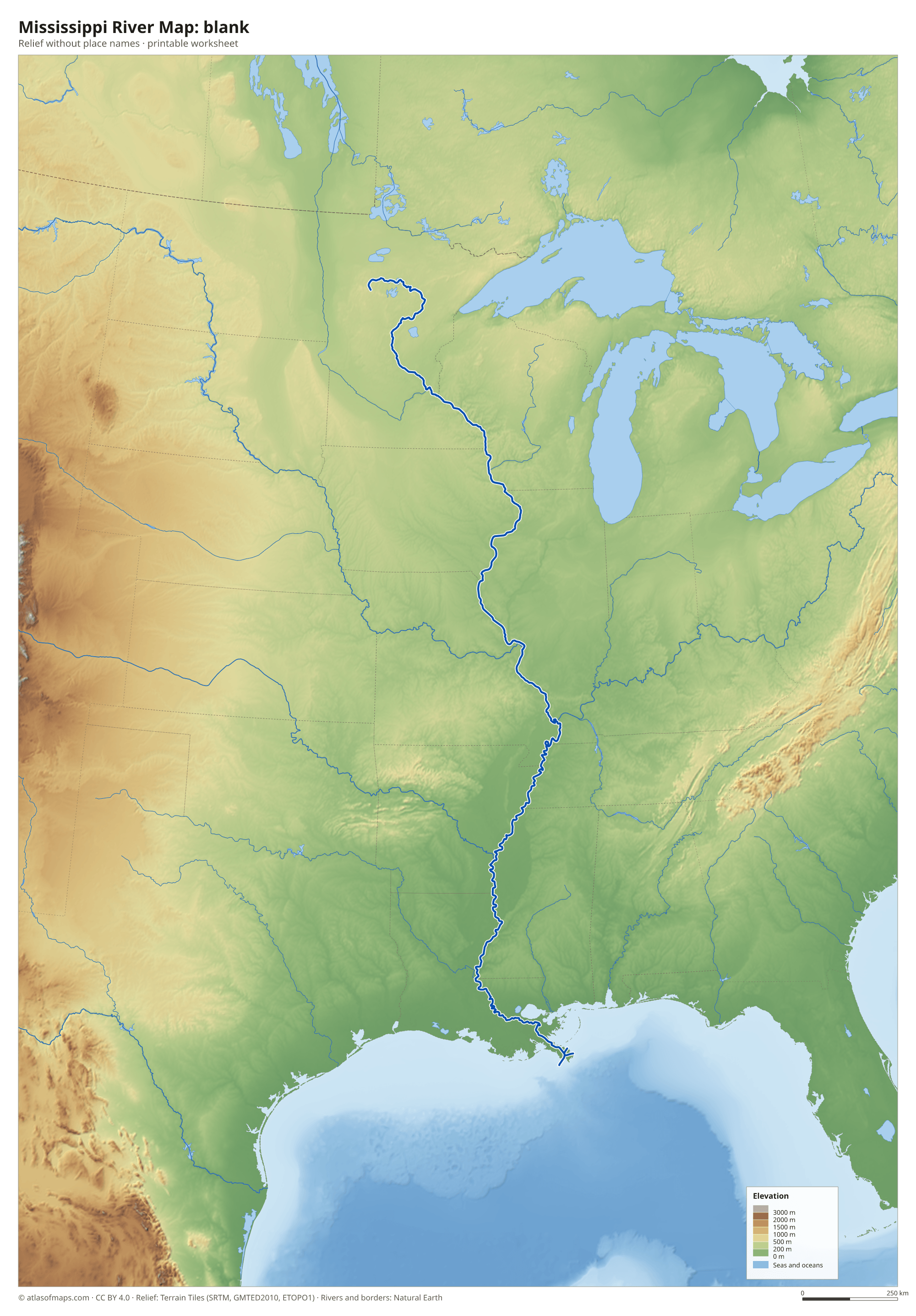 Mississippi River Map without names