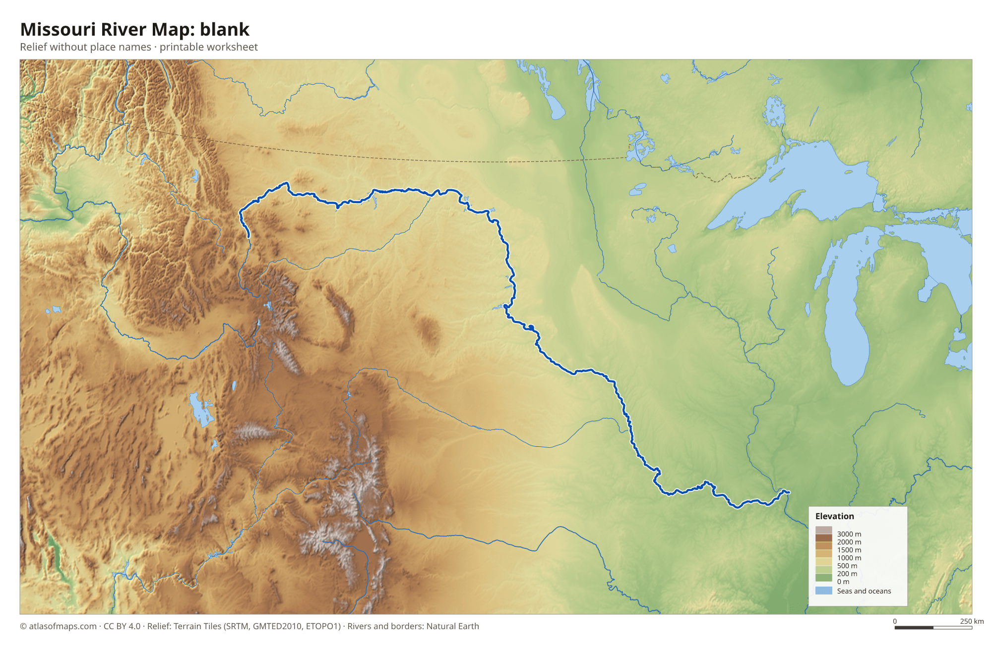 Missouri River Map without names