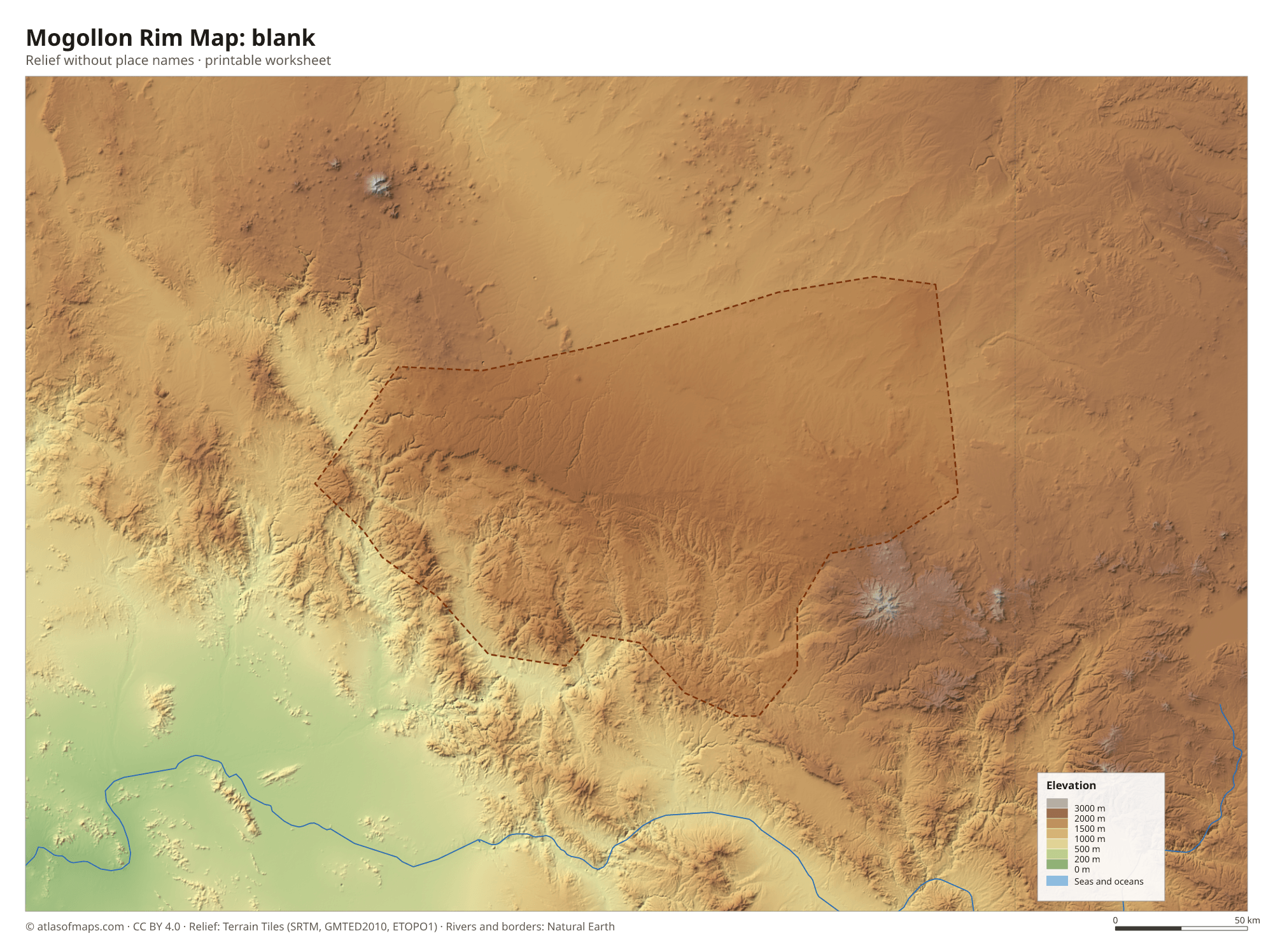Mogollon Rim Map without names