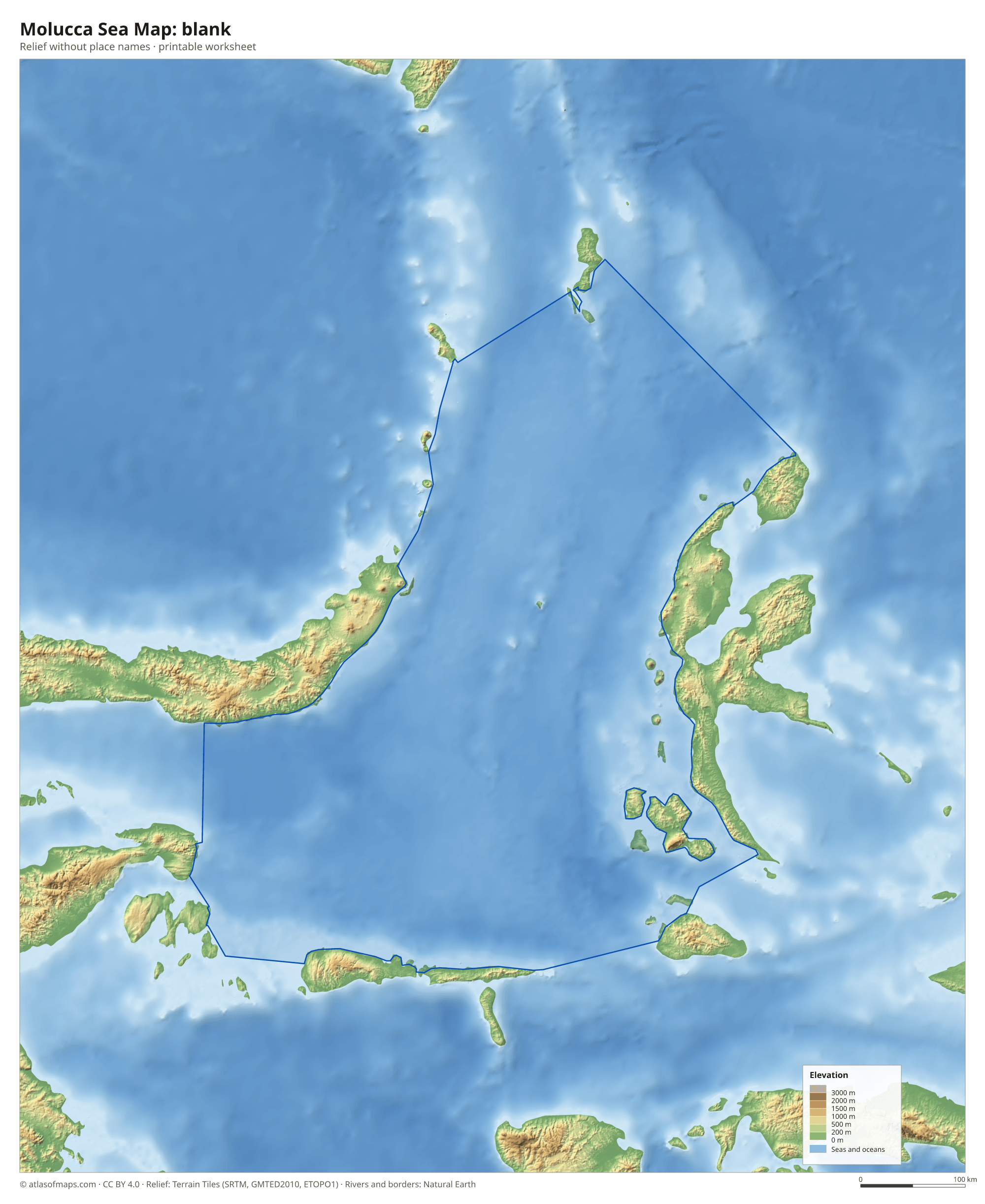 Molucca Sea Map without names