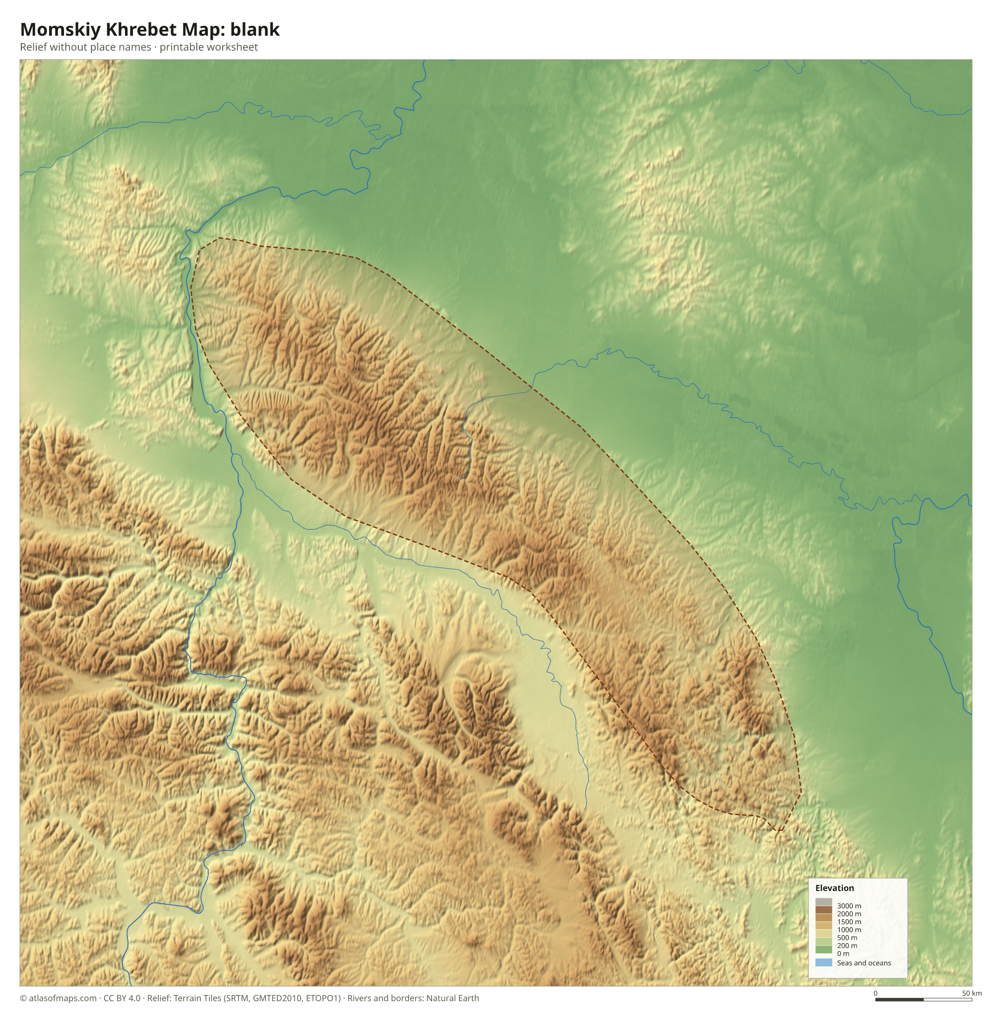 Momskiy Khrebet Map without names