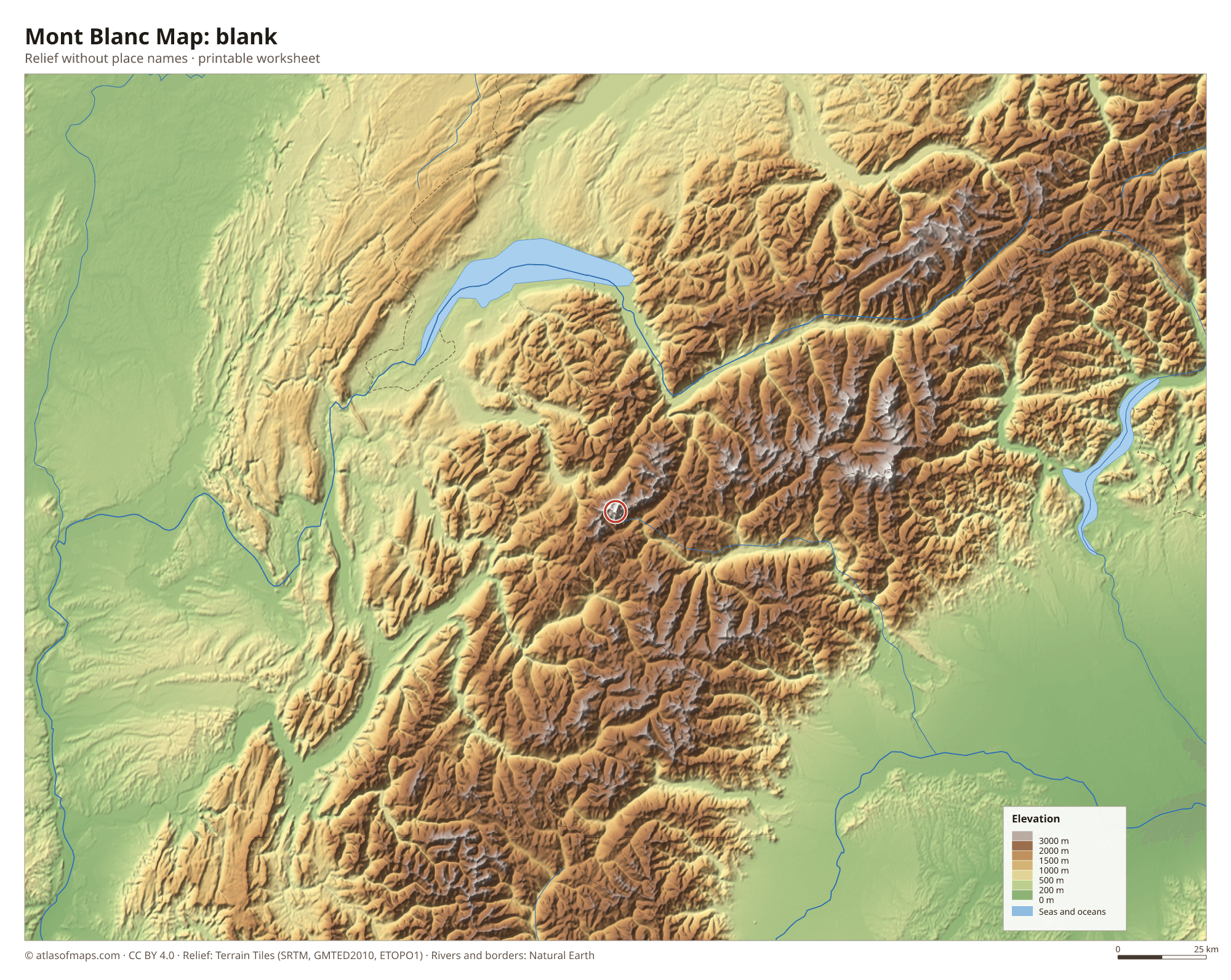 Mont Blanc Map without names