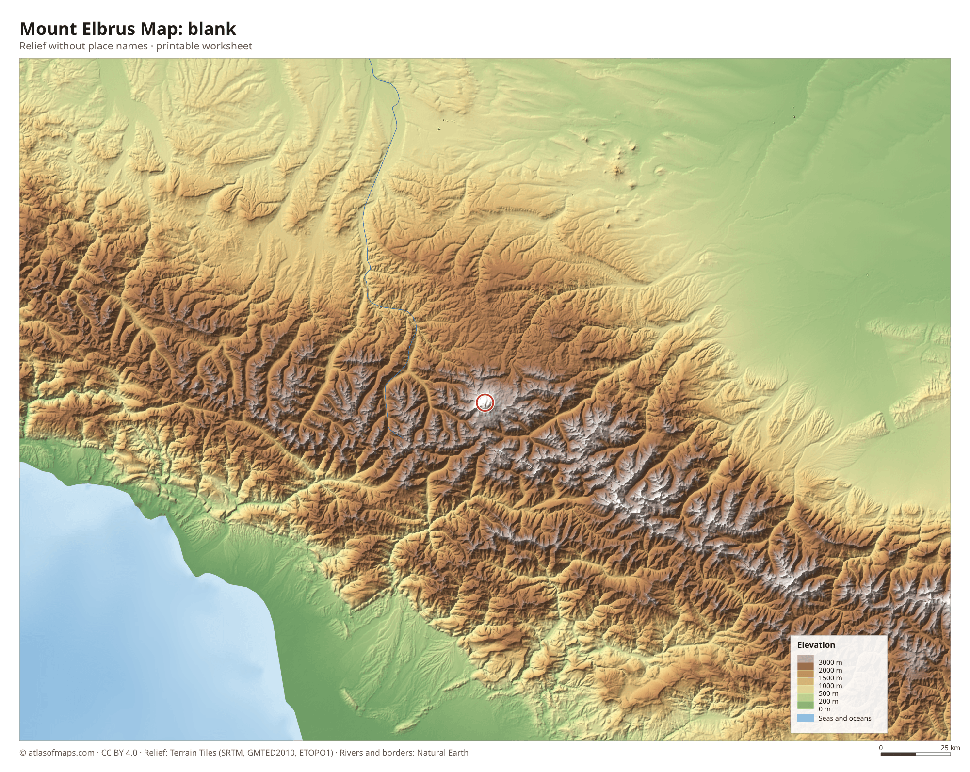 Mount Elbrus Map without names