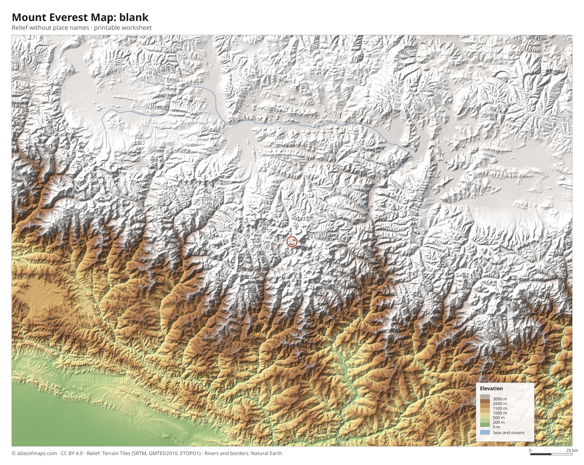 Mount Everest Map without names