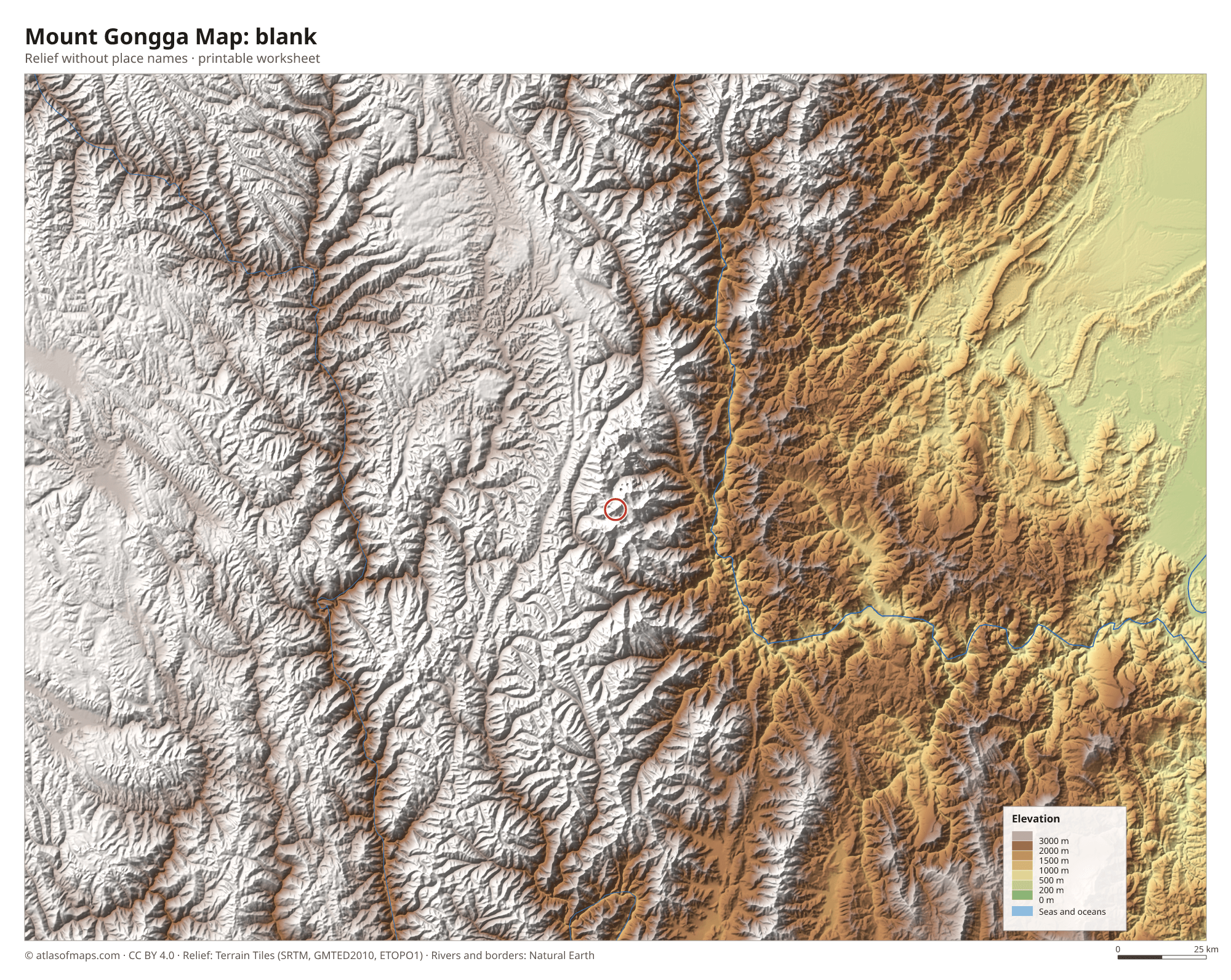 Mount Gongga Map without names