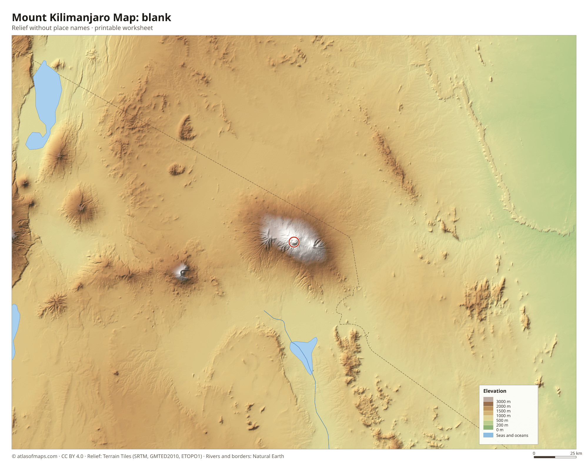 Mount Kilimanjaro Map without names