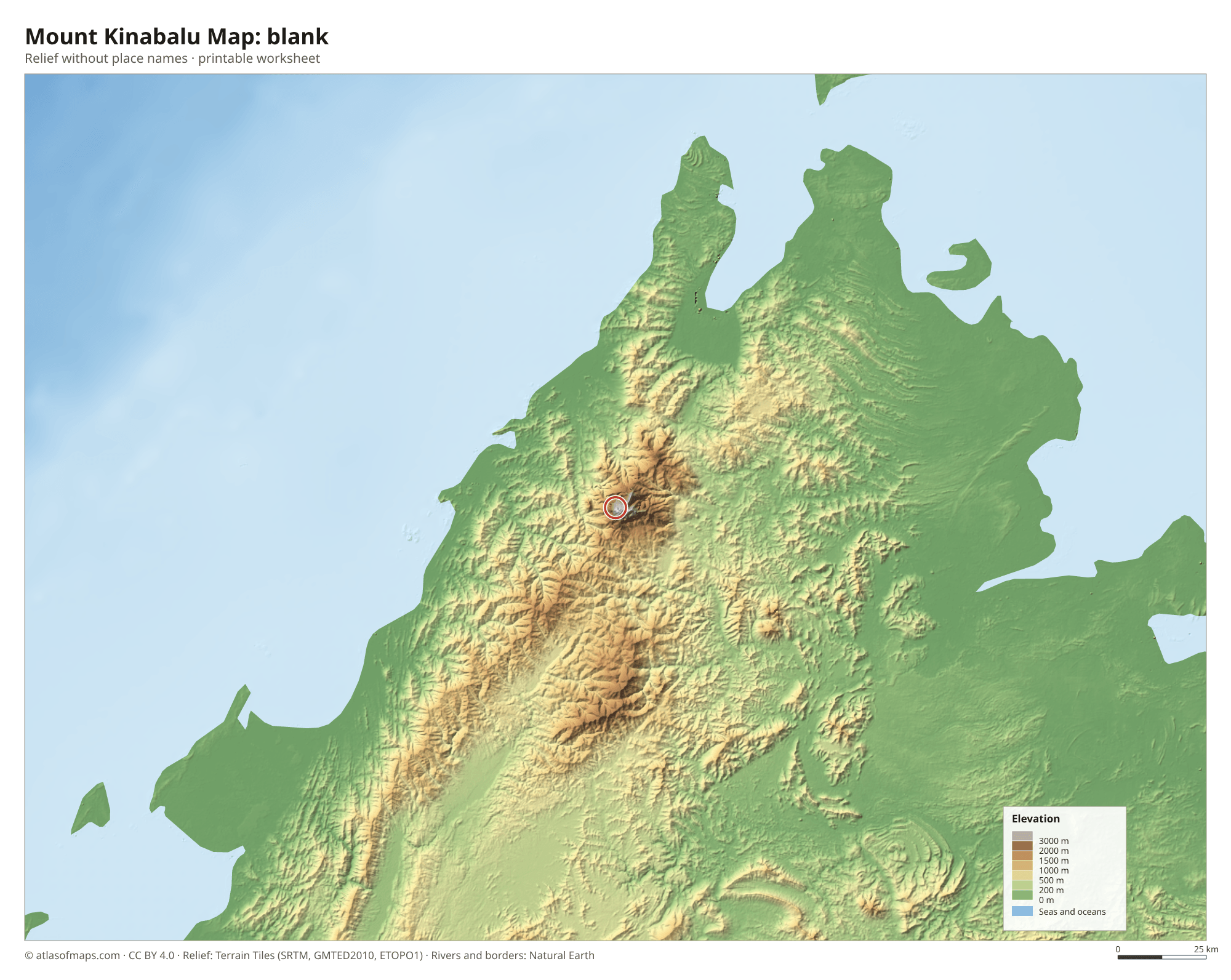 Mount Kinabalu Map without names