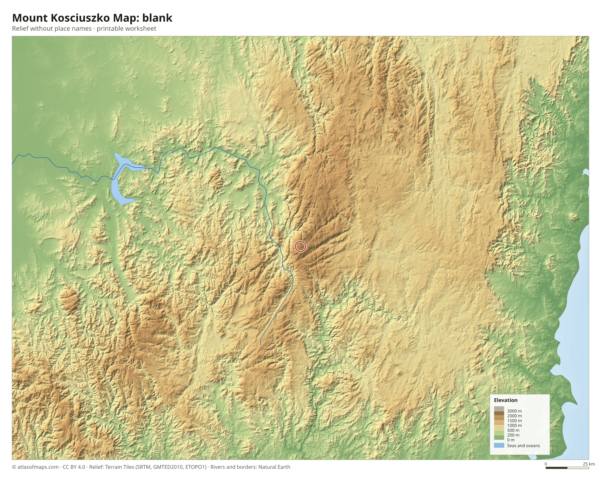 Mount Kosciuszko Map without names