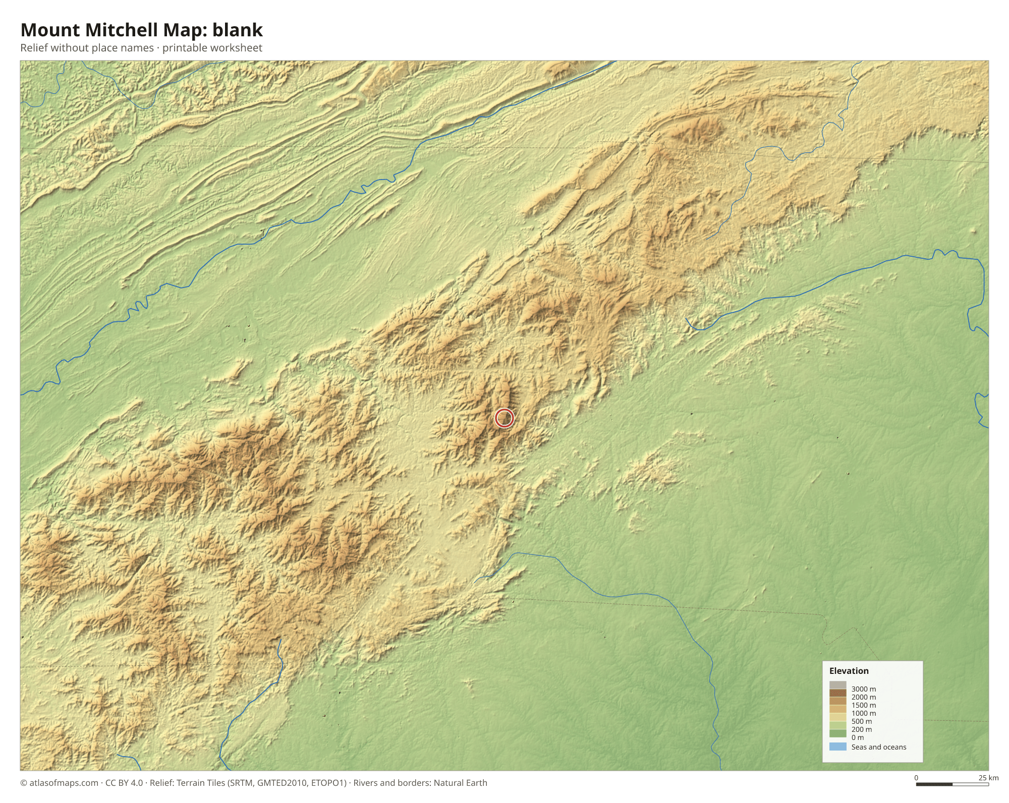 Mount Mitchell Map without names