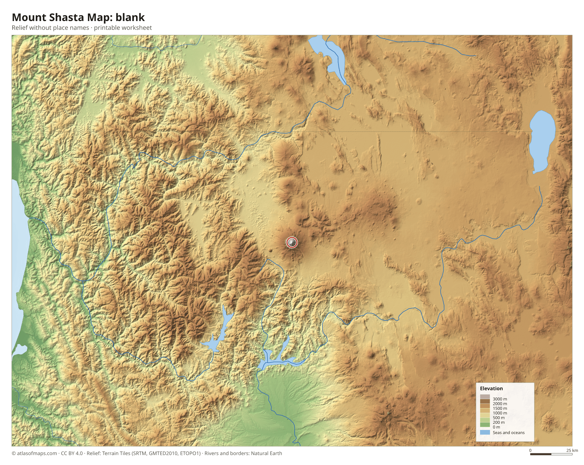 Mount Shasta Map without names