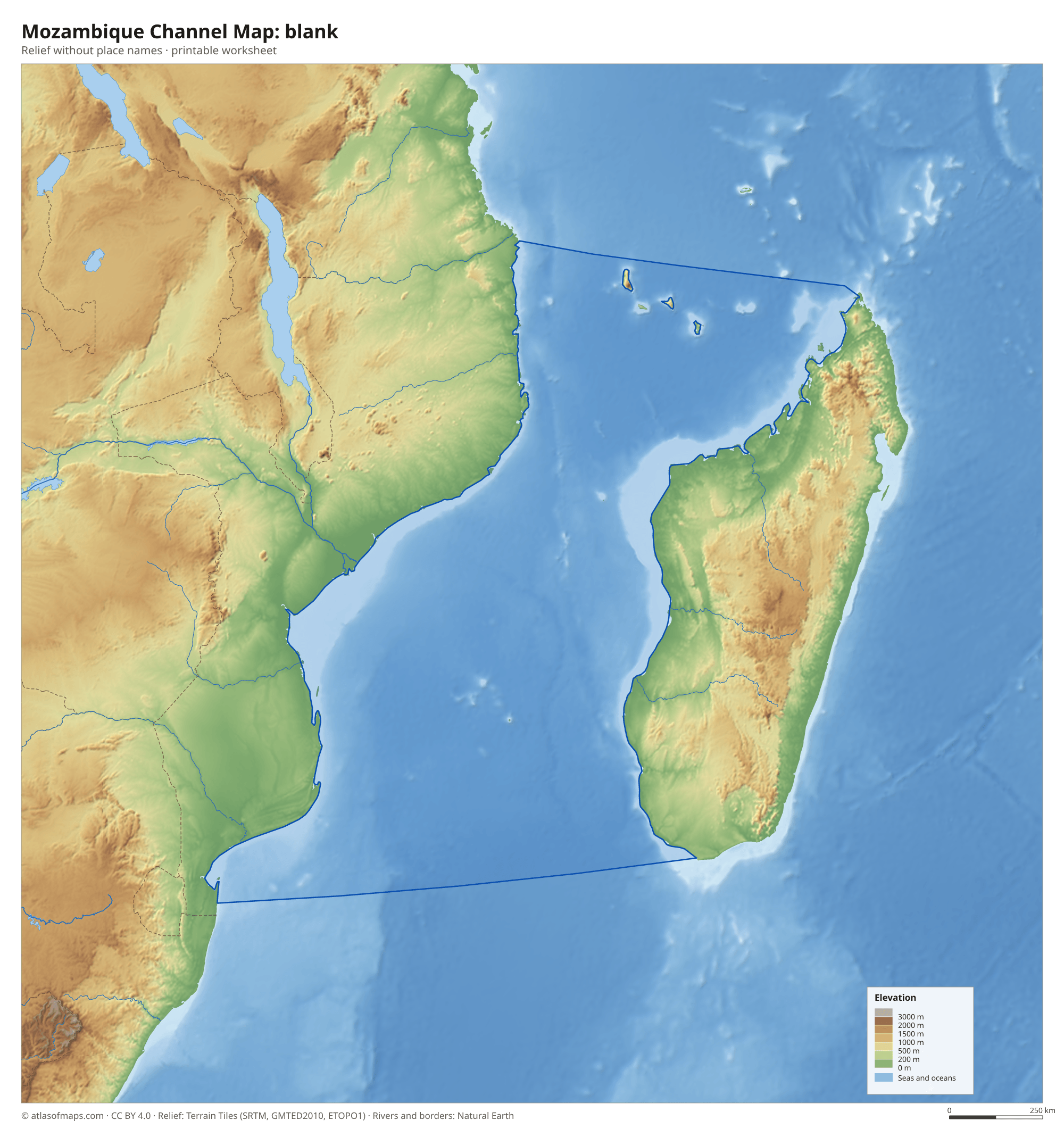 Mozambique Channel Map without names