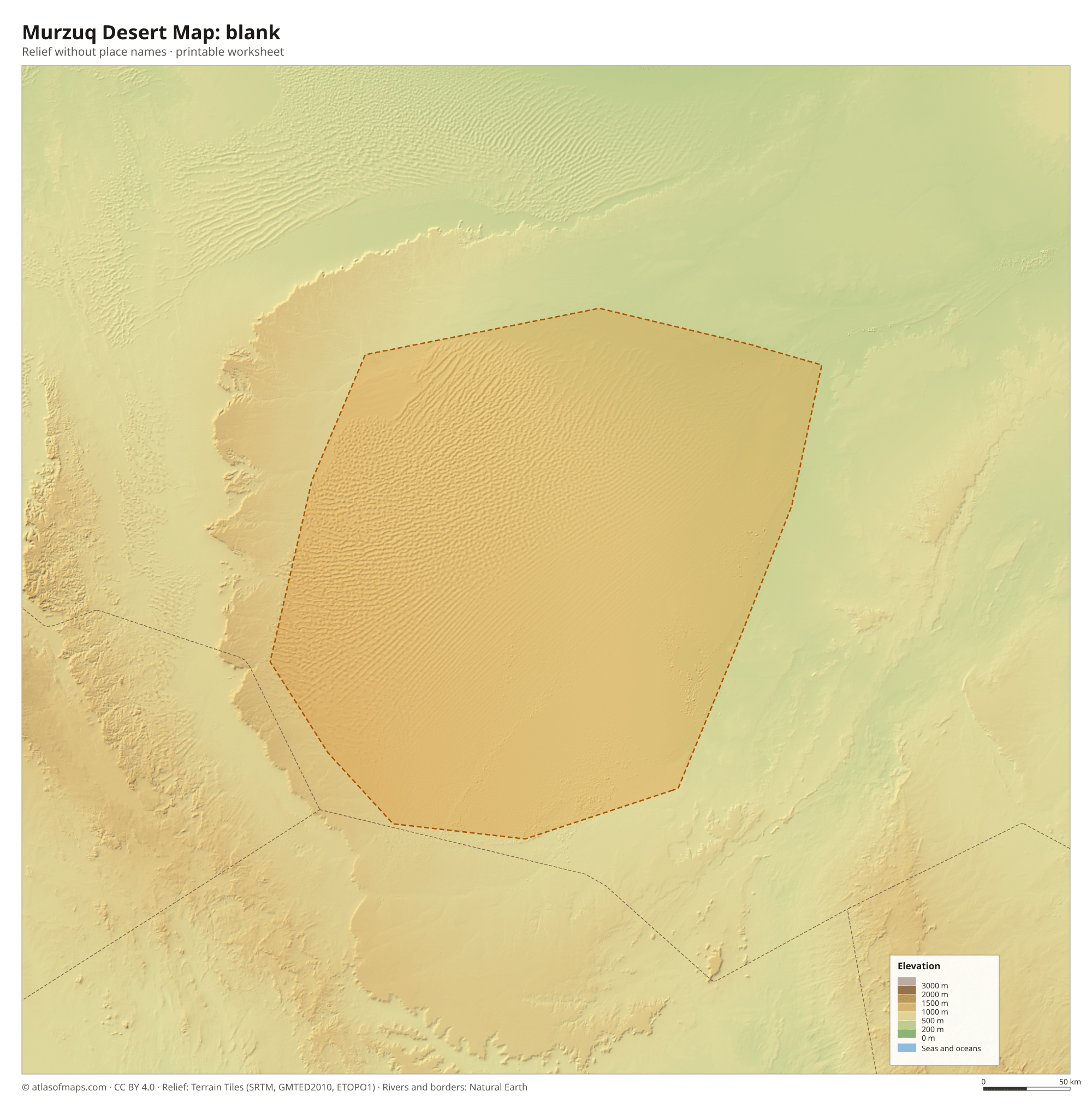 Murzuq Desert Map without names