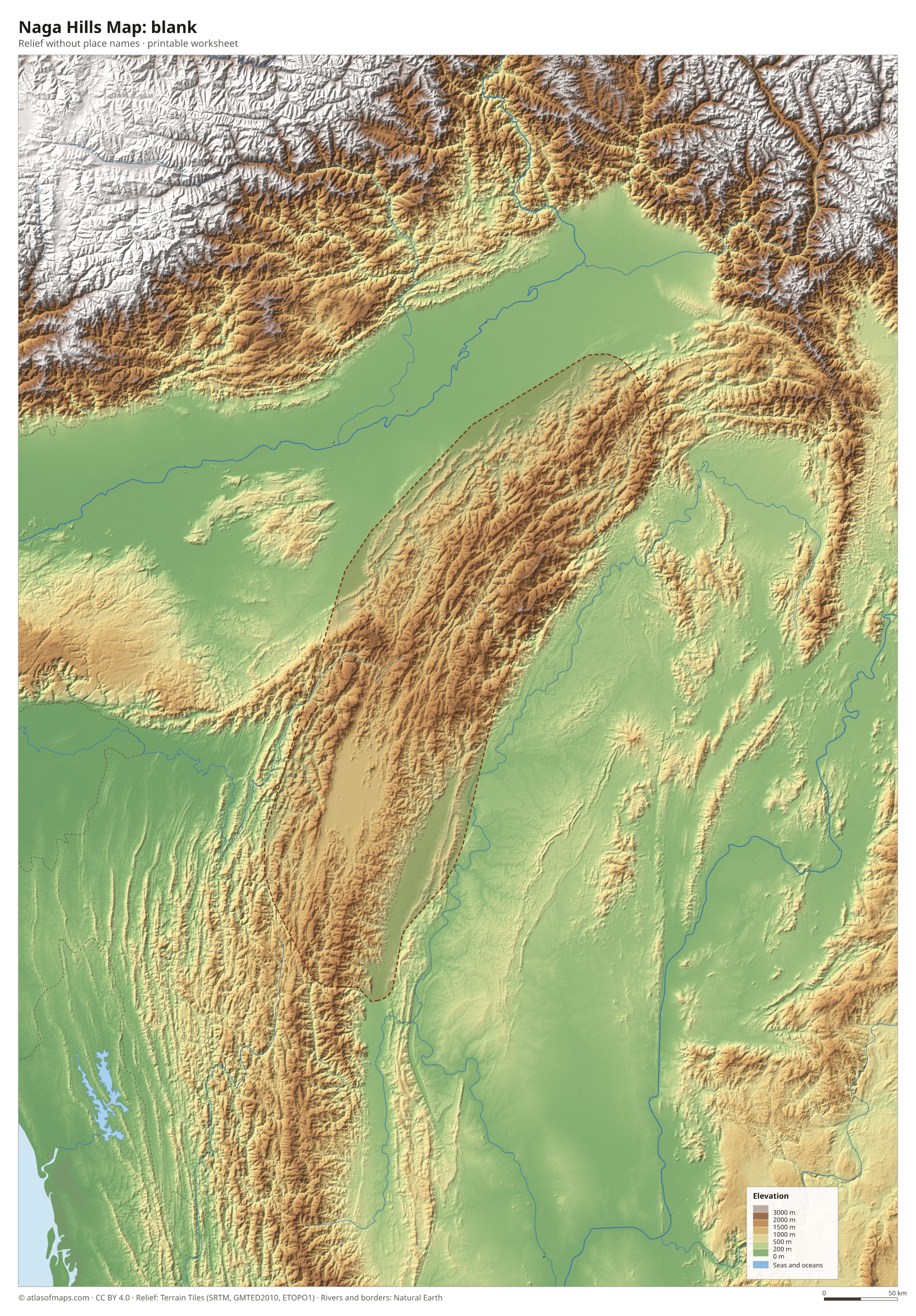 Naga Hills Map without names