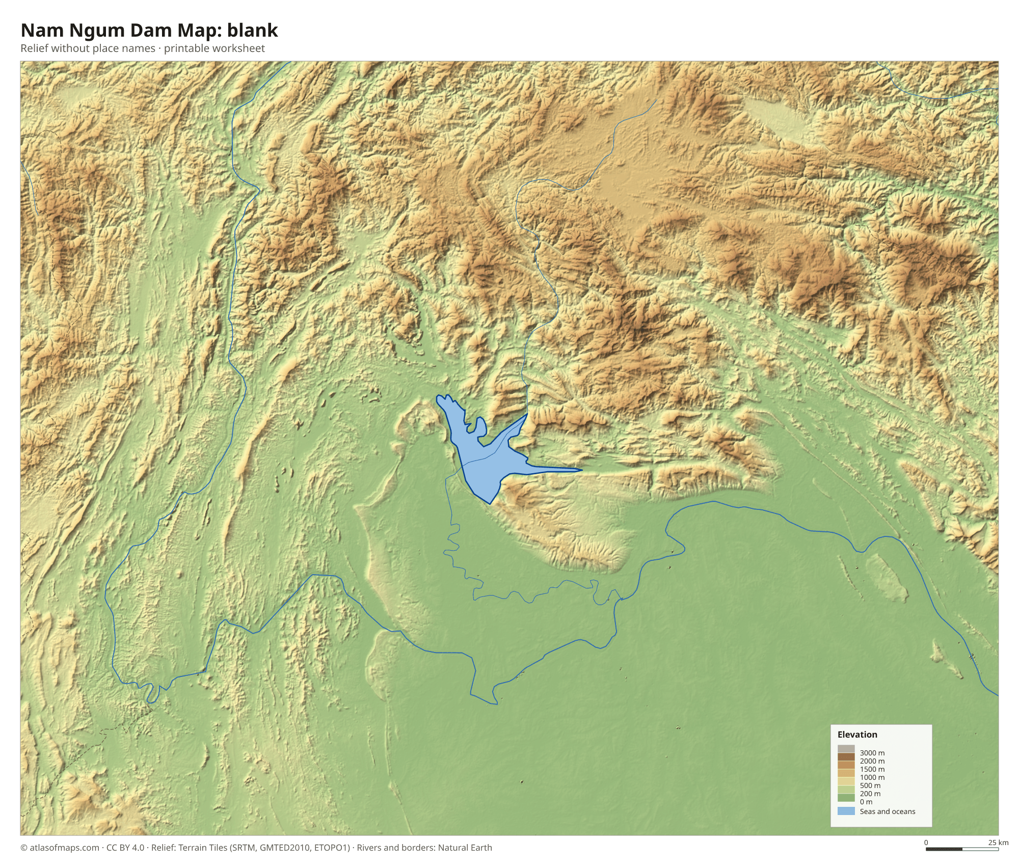 Nam Ngum Dam Map without names