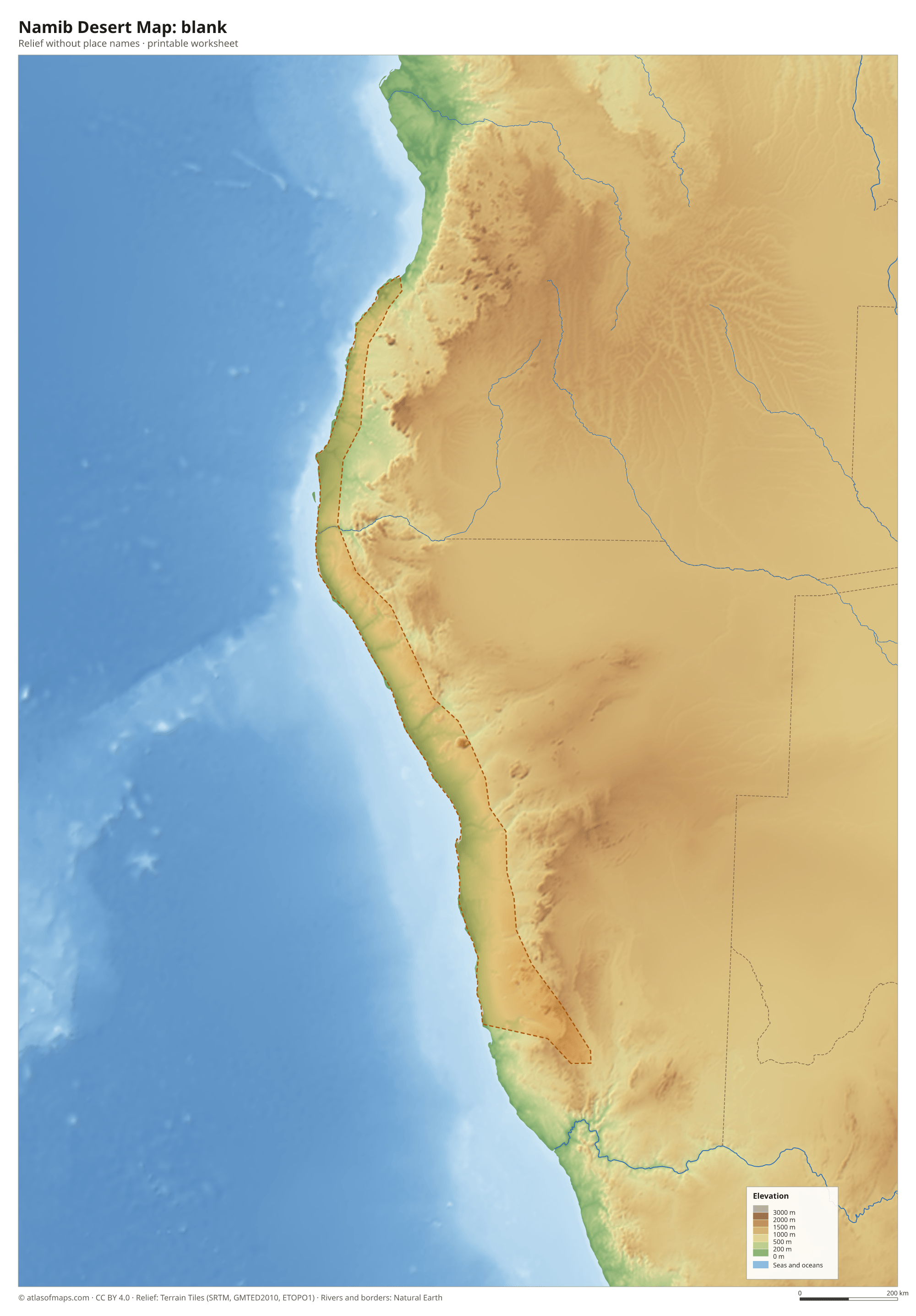 Namib Desert Map without names