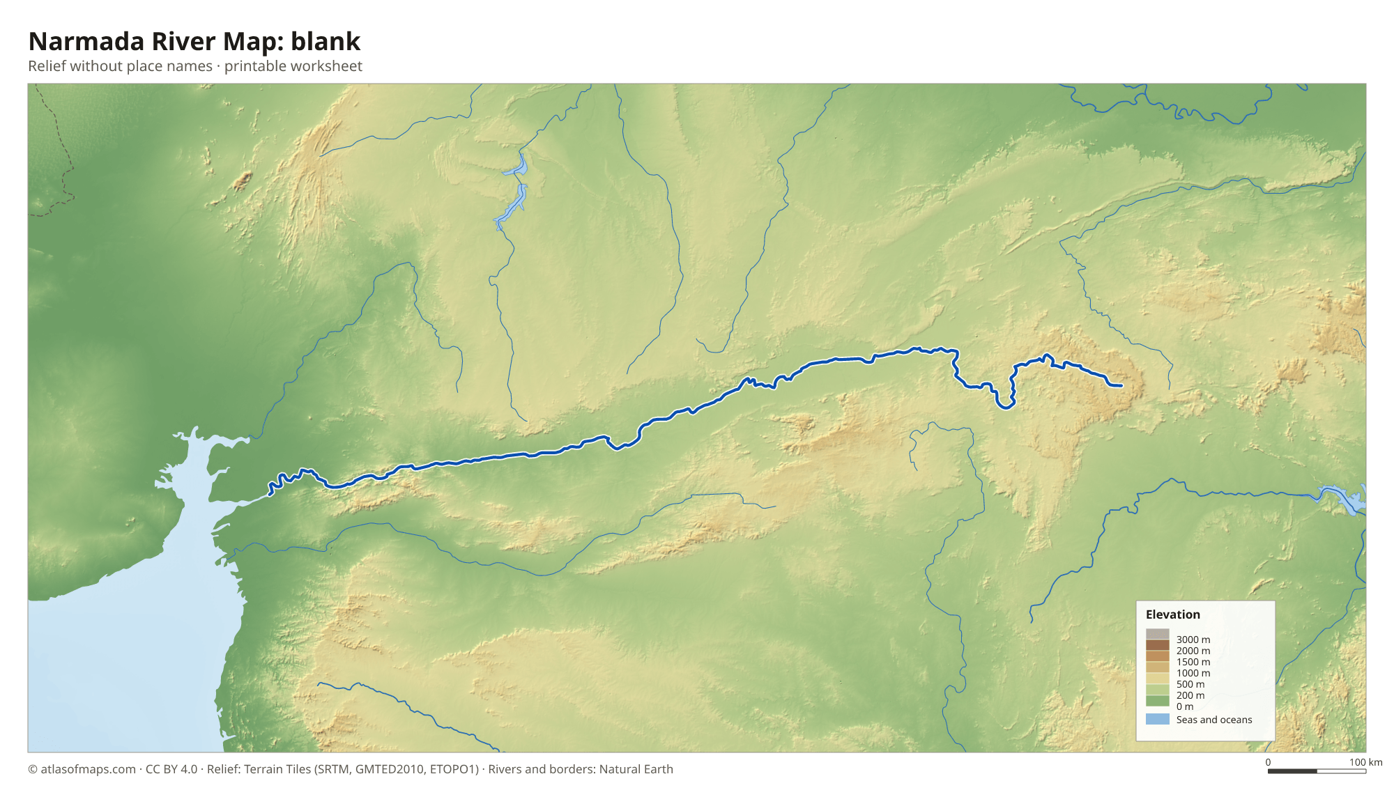 Narmada River Map without names