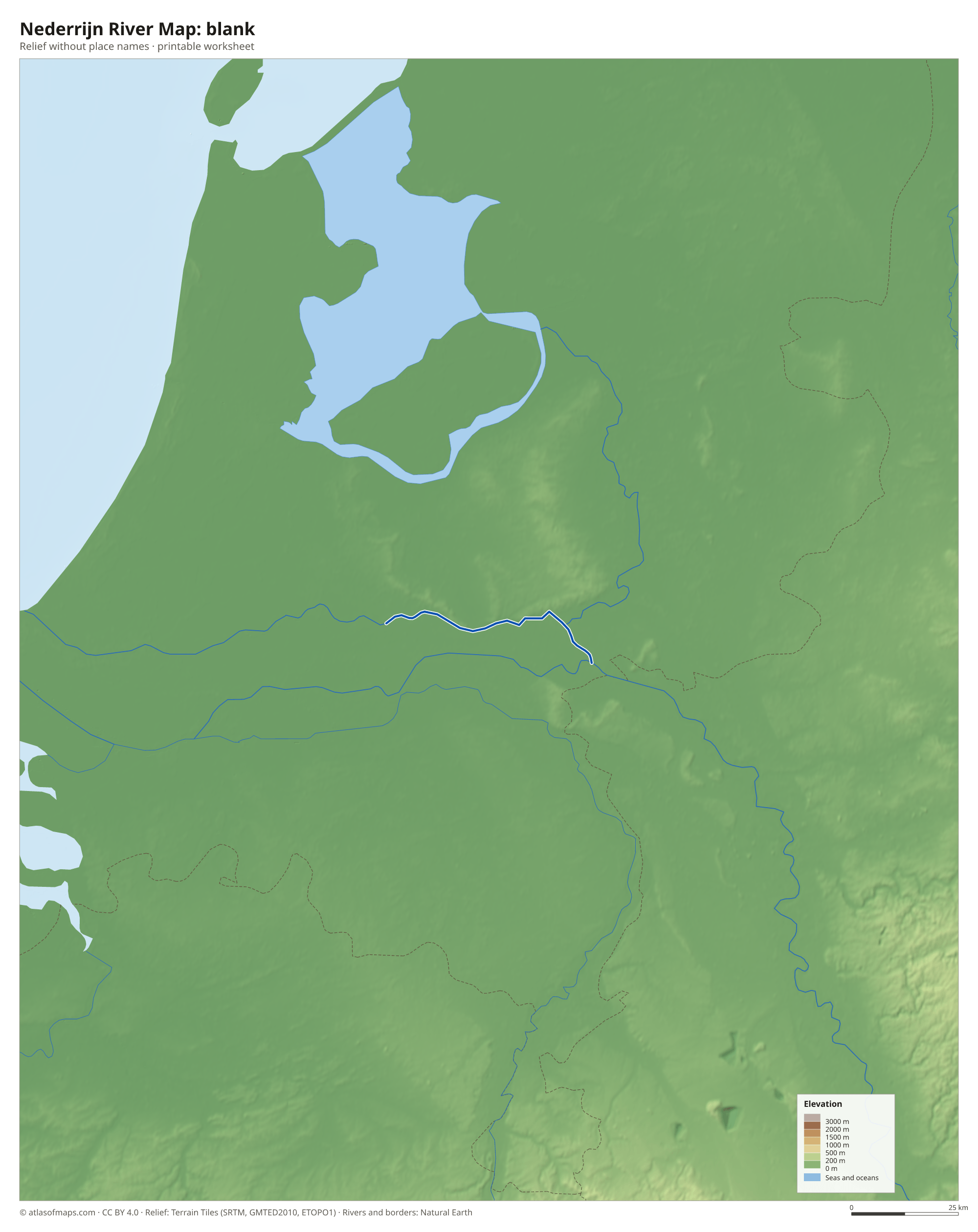 Nederrijn River Map without names