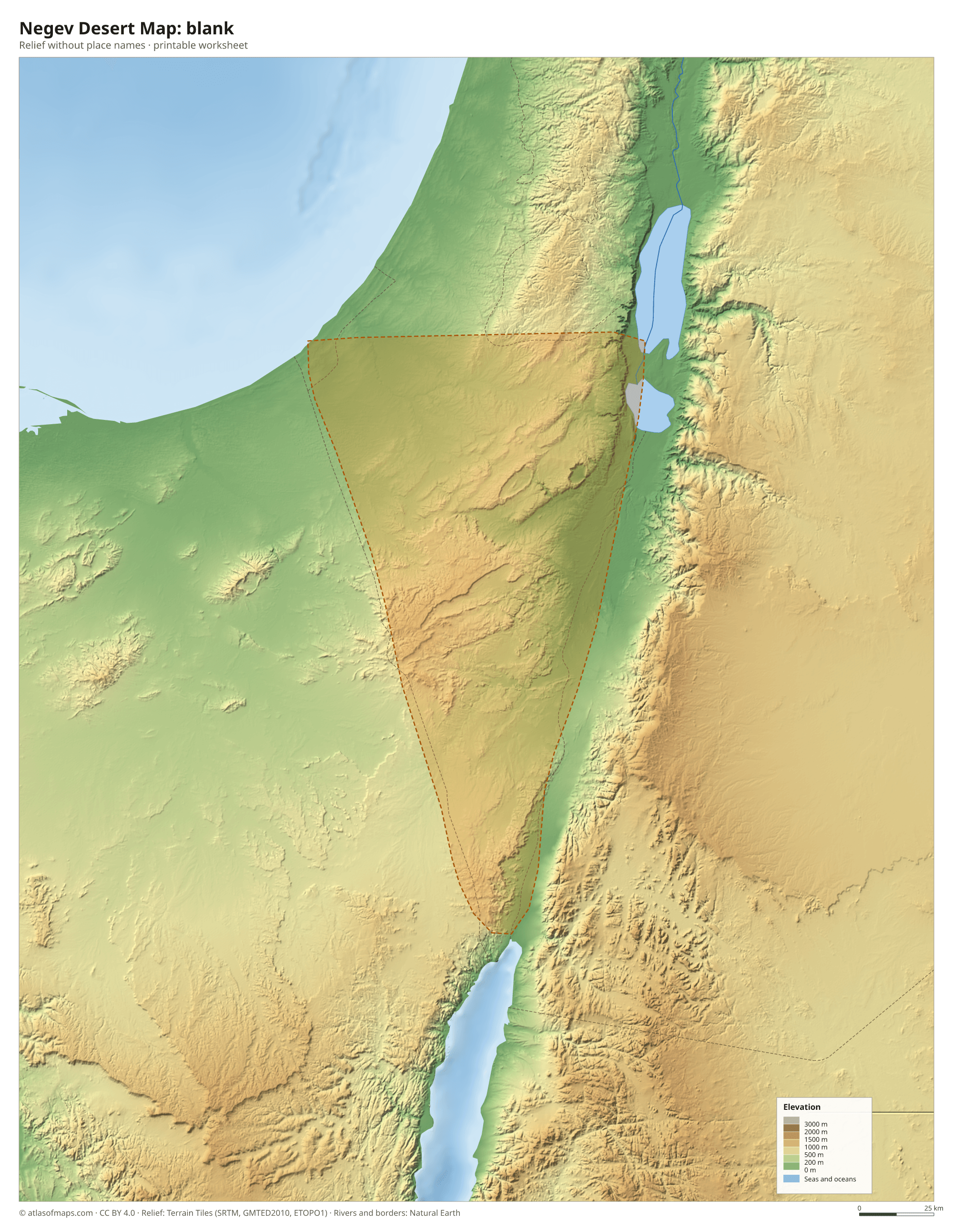 Negev Desert Map without names