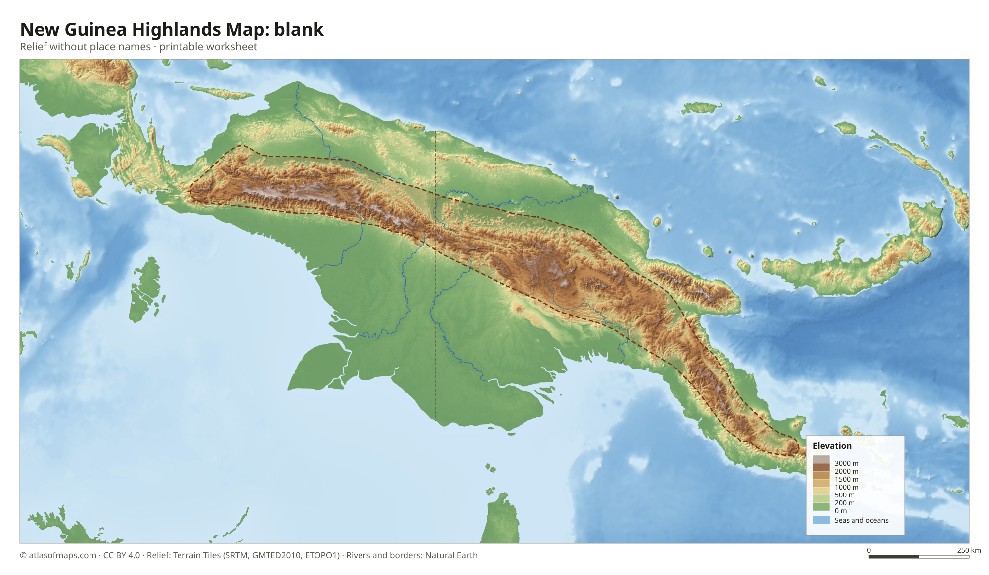 New Guinea Highlands Map without names