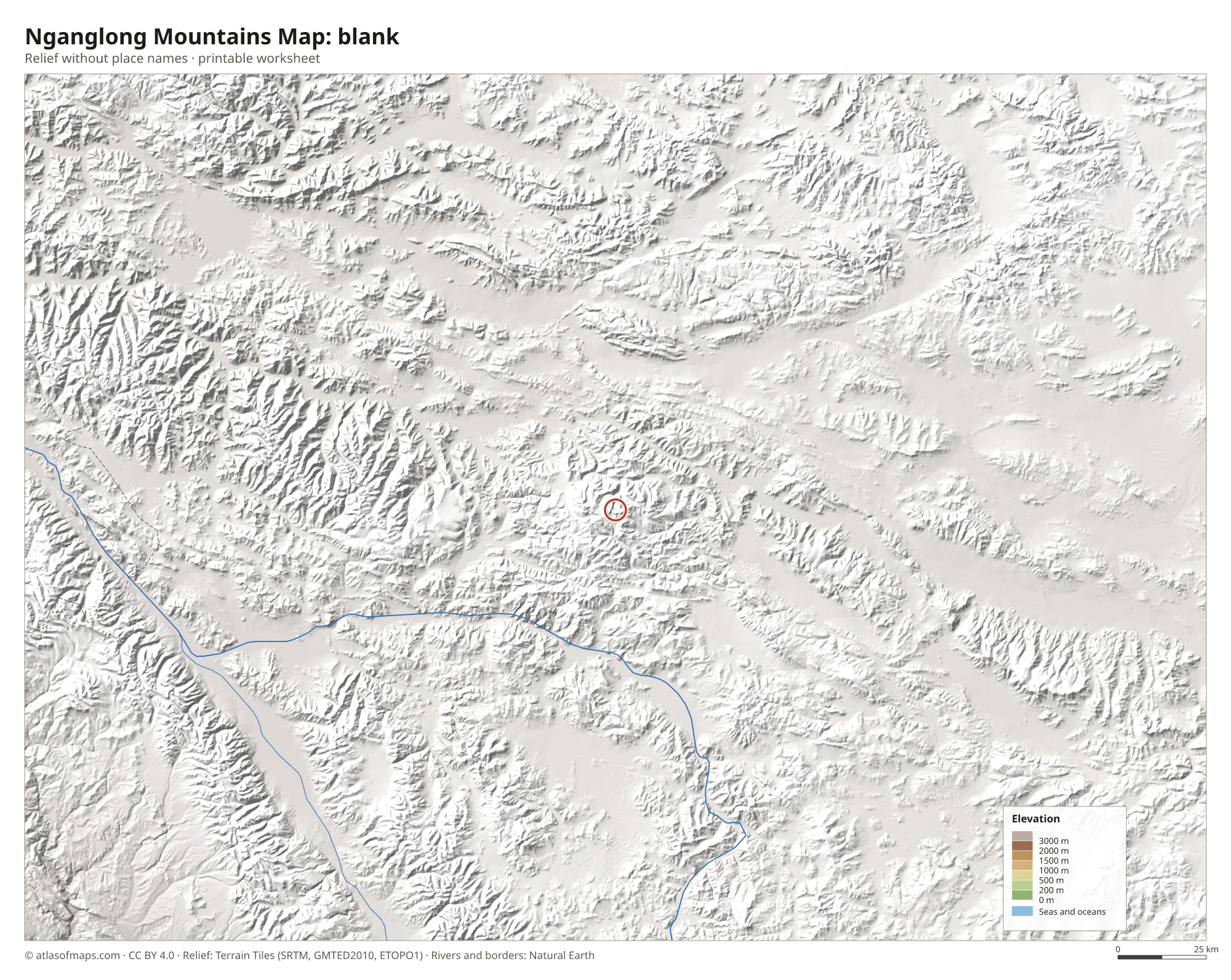 Nganglong Mountains Map without names