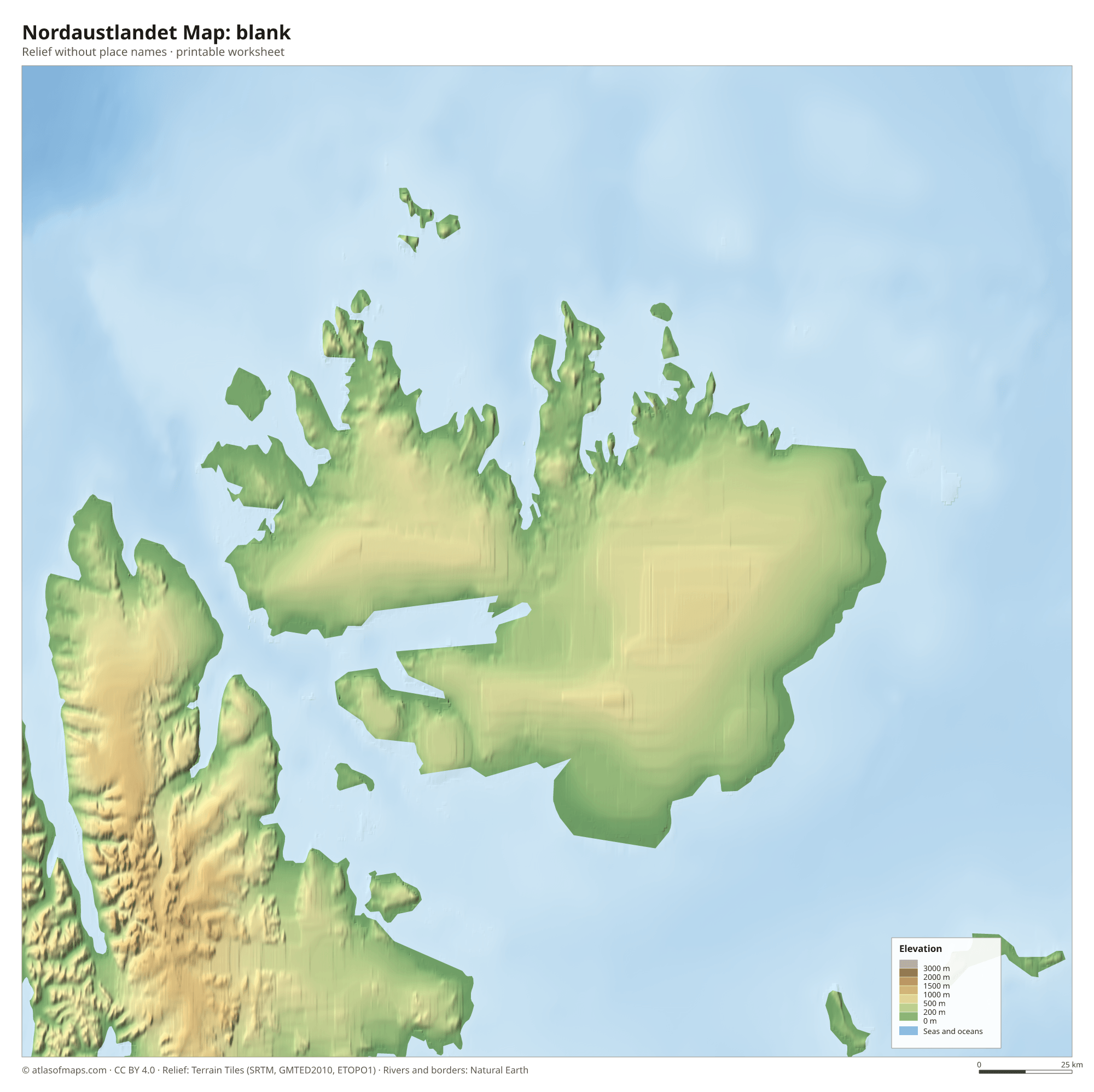 Nordaustlandet Map without names