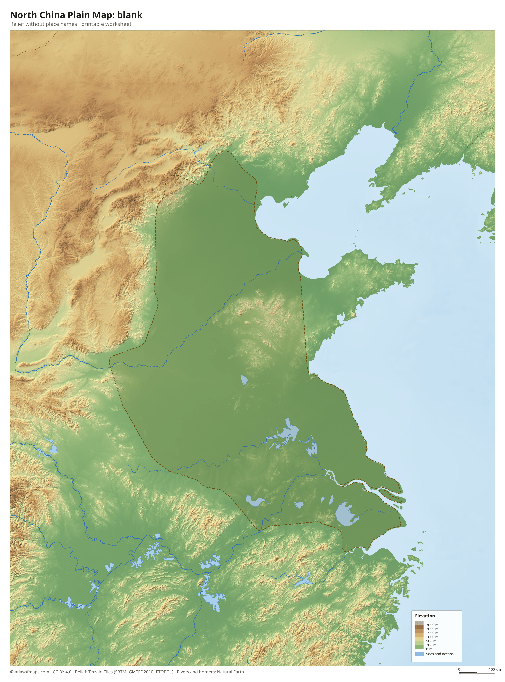 North China Plain Map without names