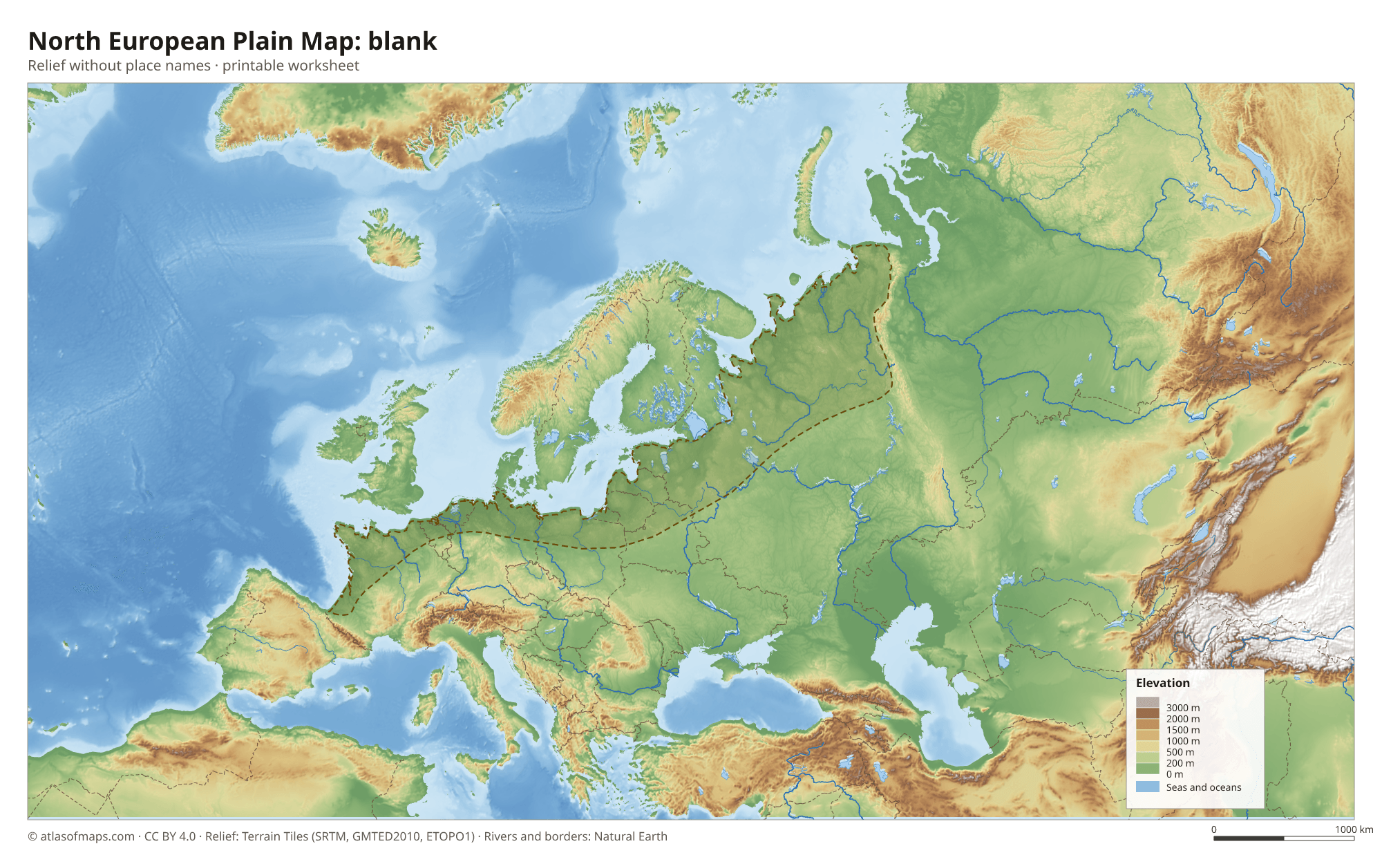 North European Plain Map without names