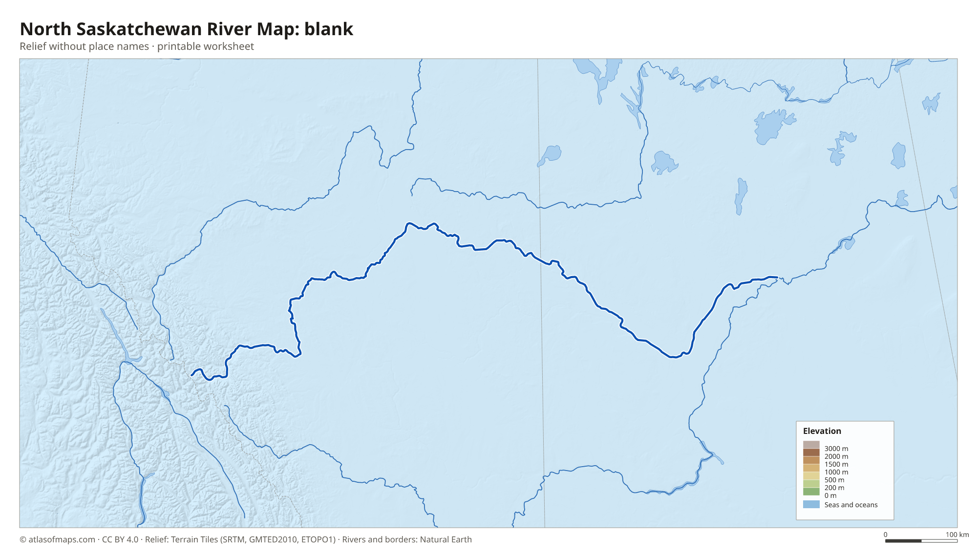 North Saskatchewan River Map without names