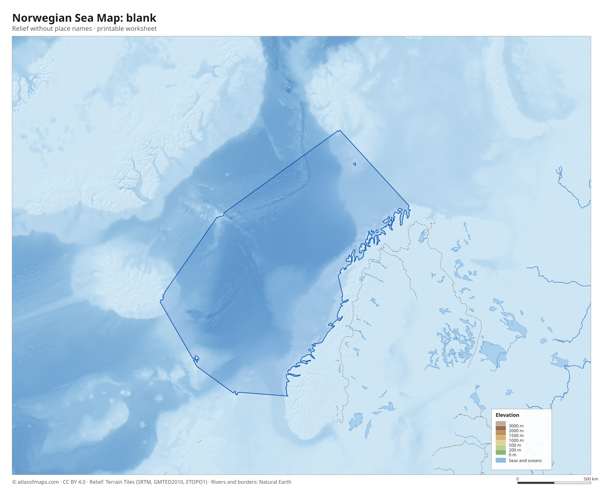 Norwegian Sea Map without names