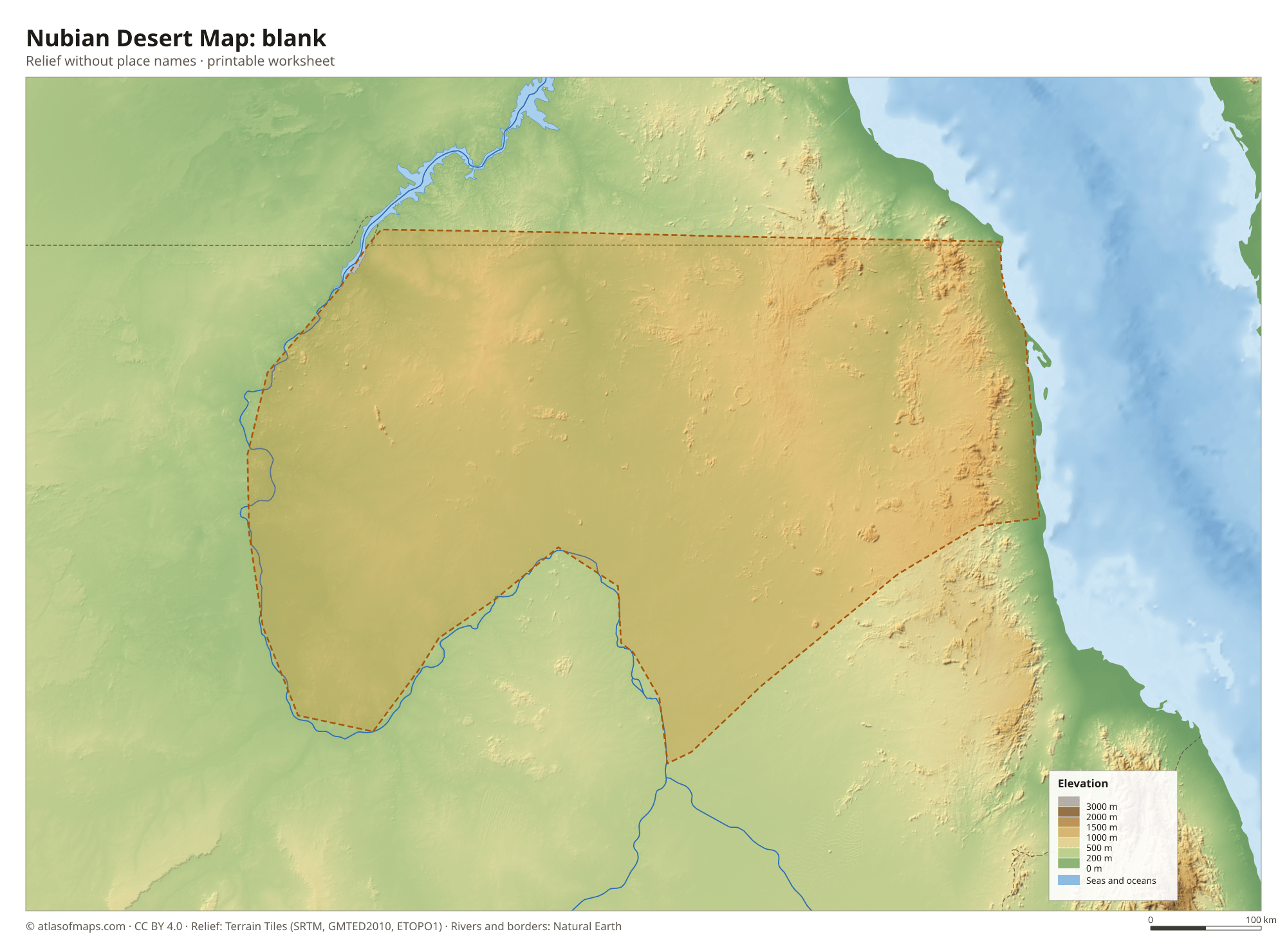 Nubian Desert Map without names