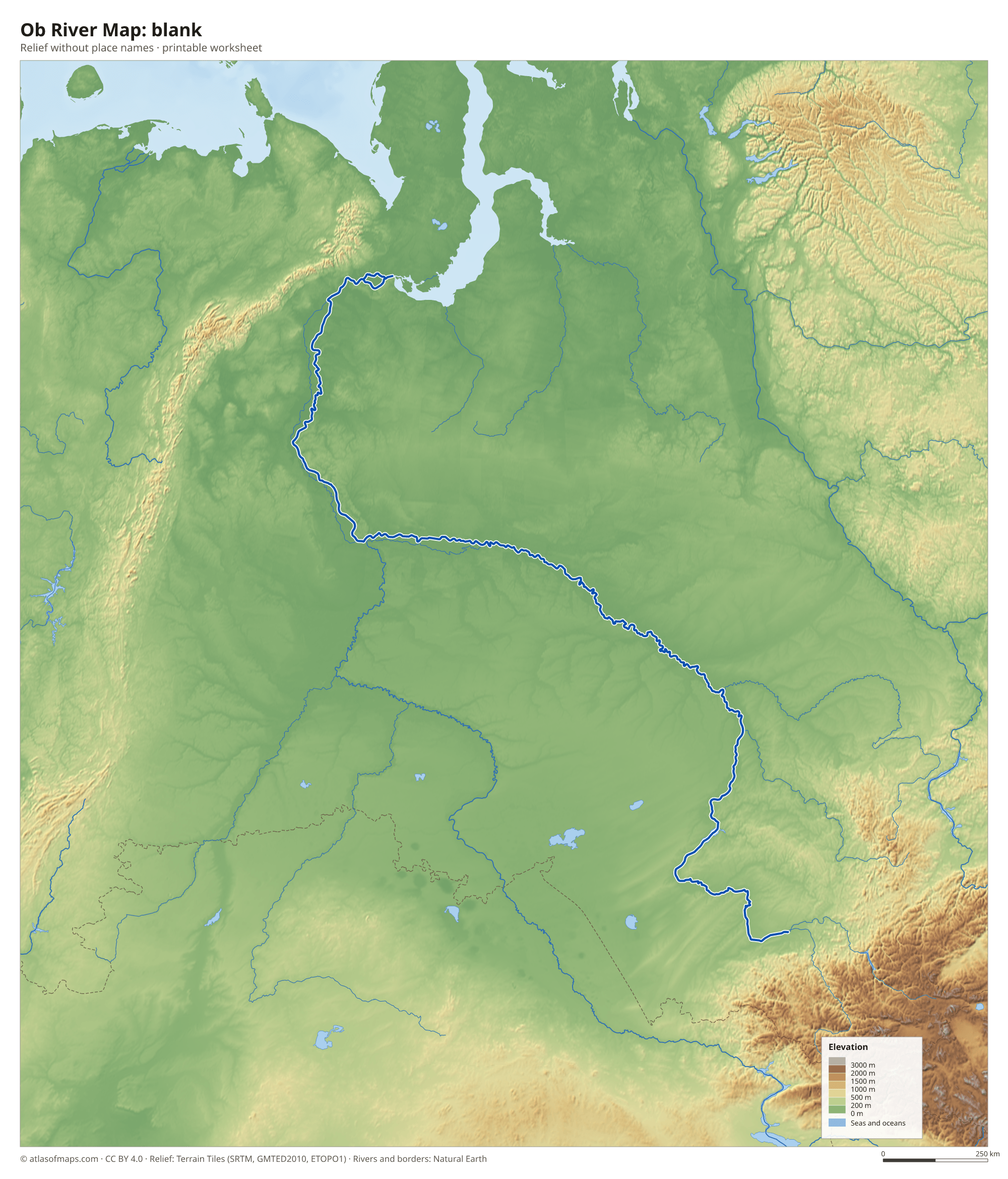Ob River Map without names