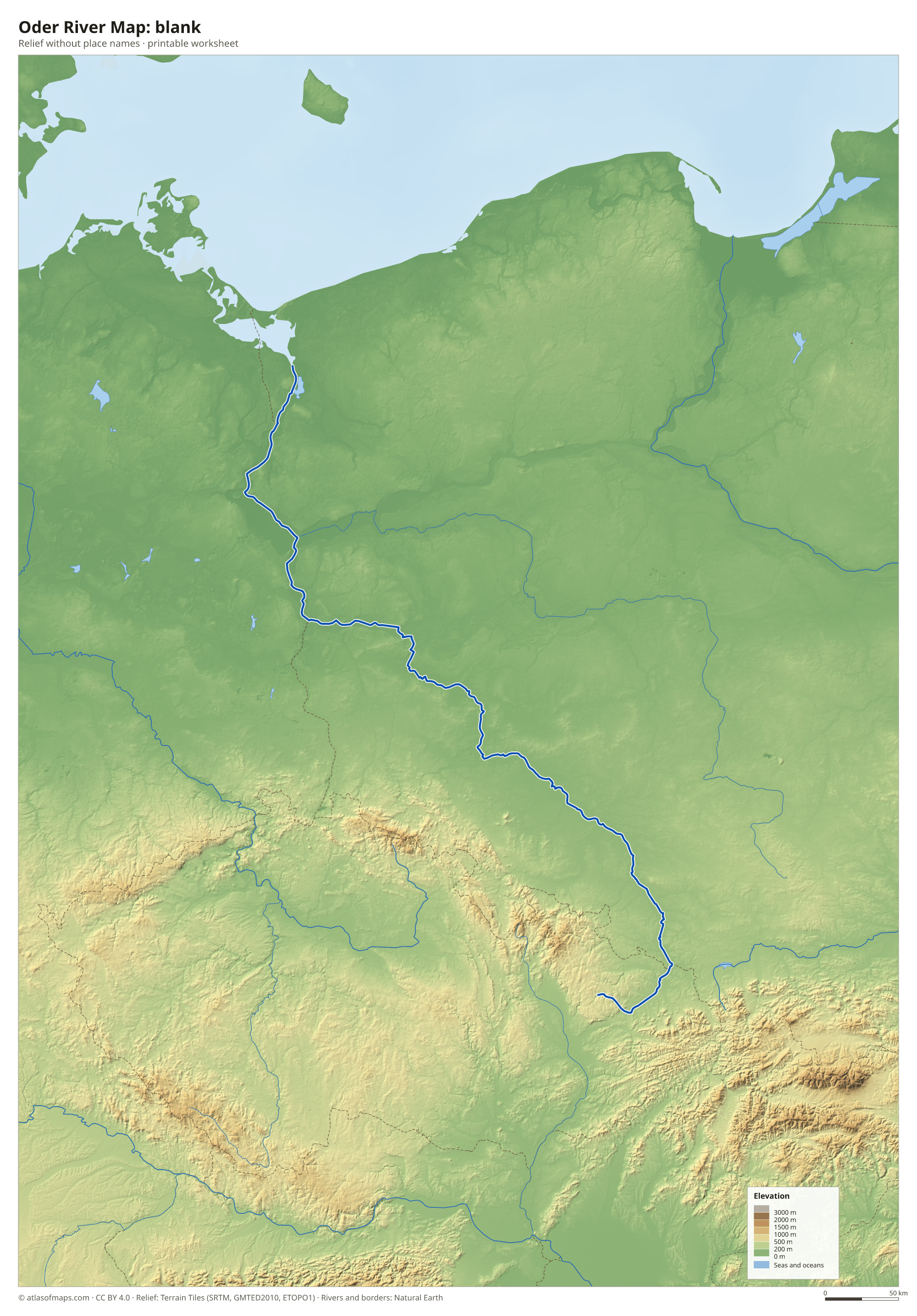 Oder River Map without names