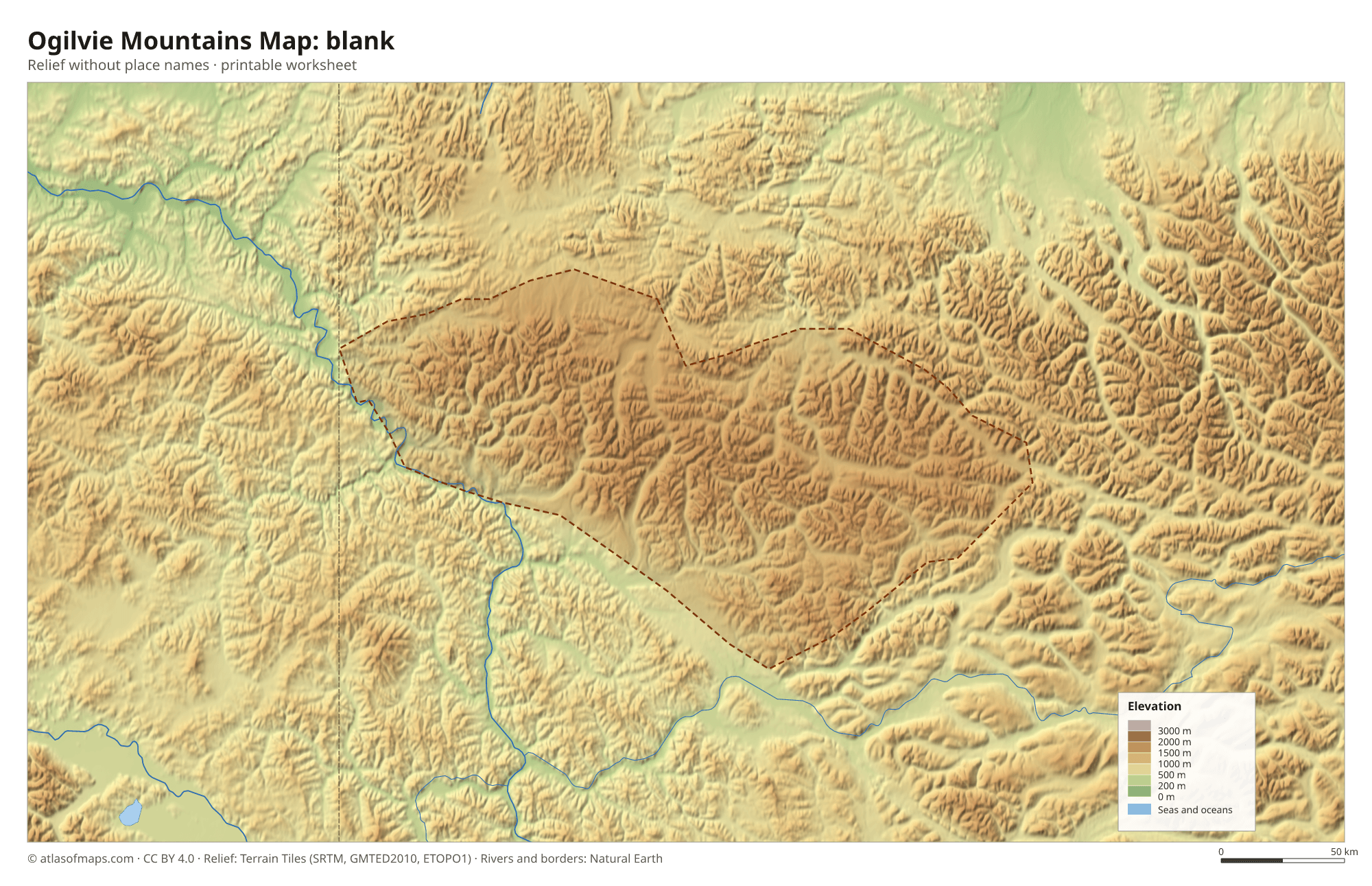 Ogilvie Mountains Map without names
