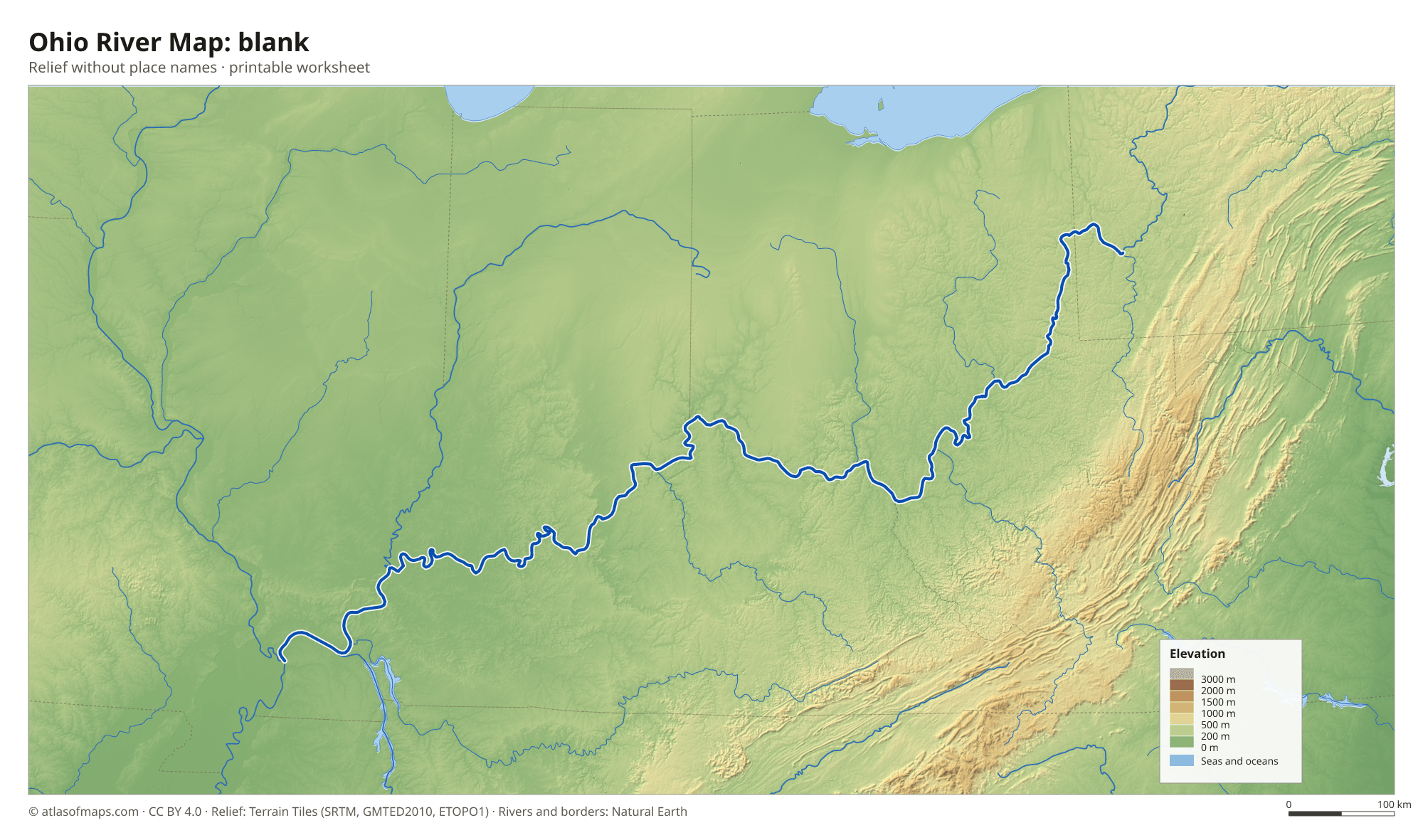 Ohio River Map without names