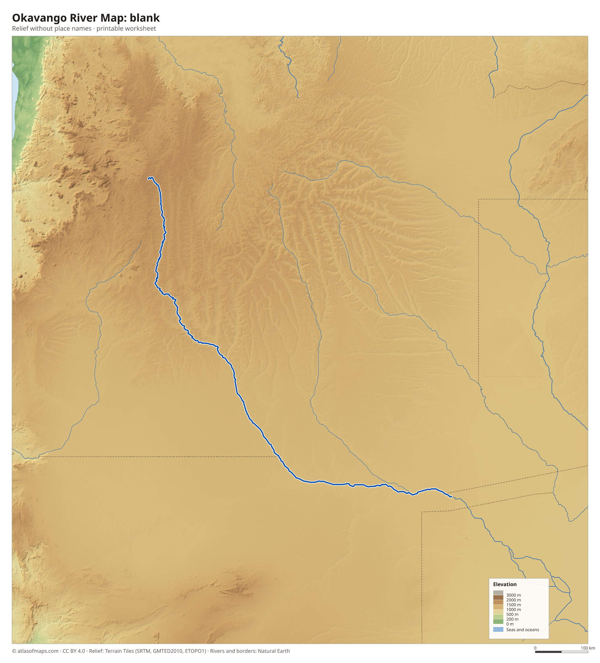 Okavango River Map without names