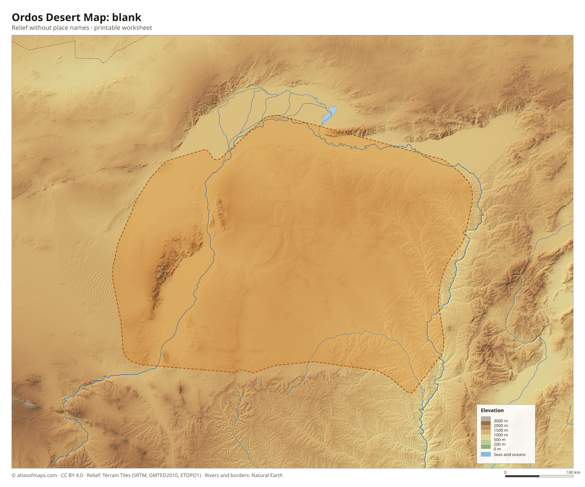 Ordos Desert Map without names