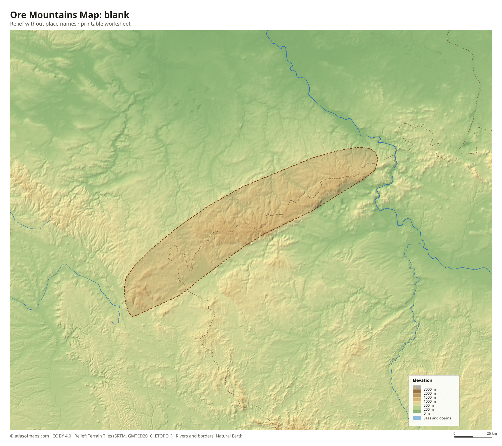 Ore Mountains Map without names