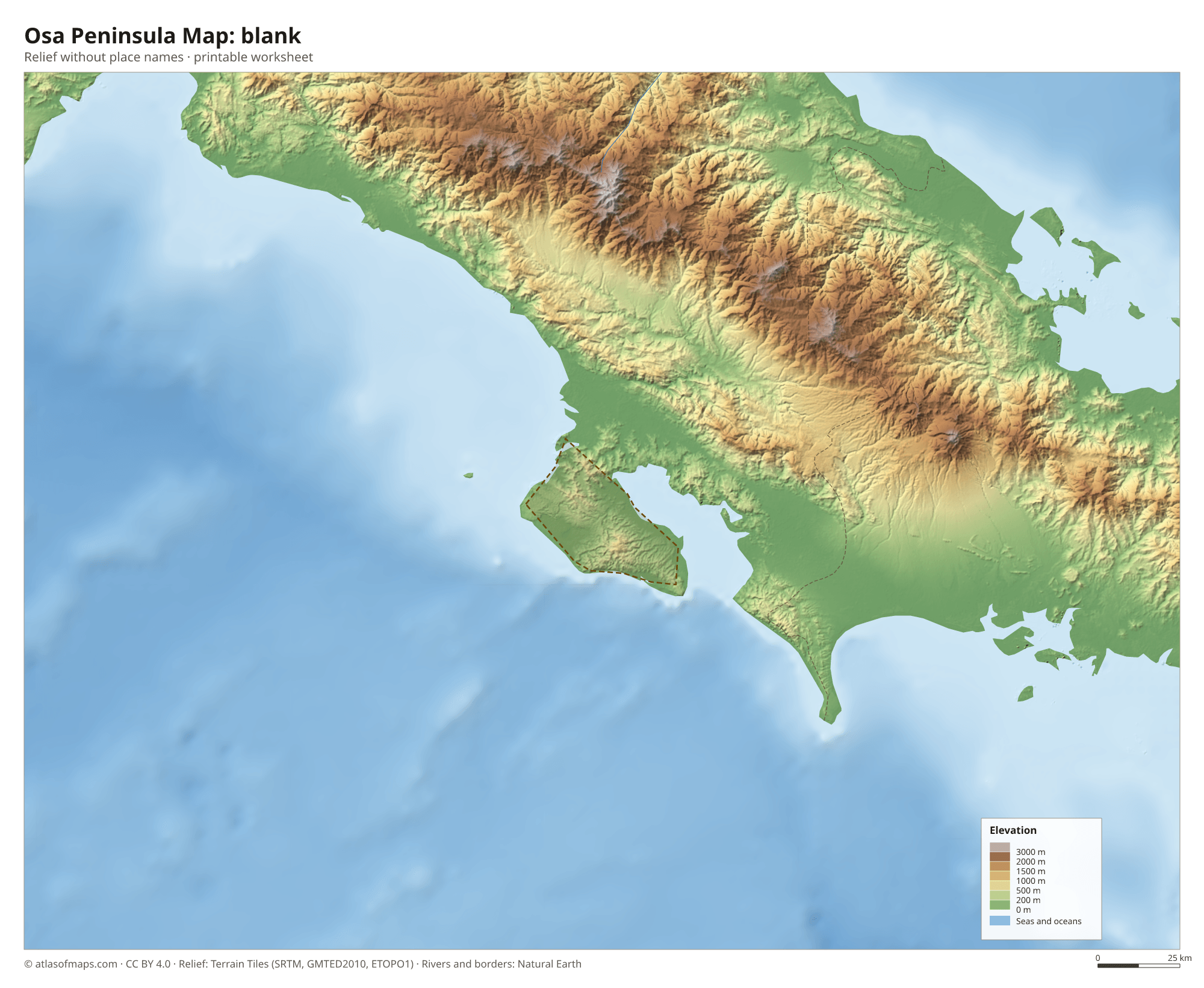 Osa Peninsula Map without names
